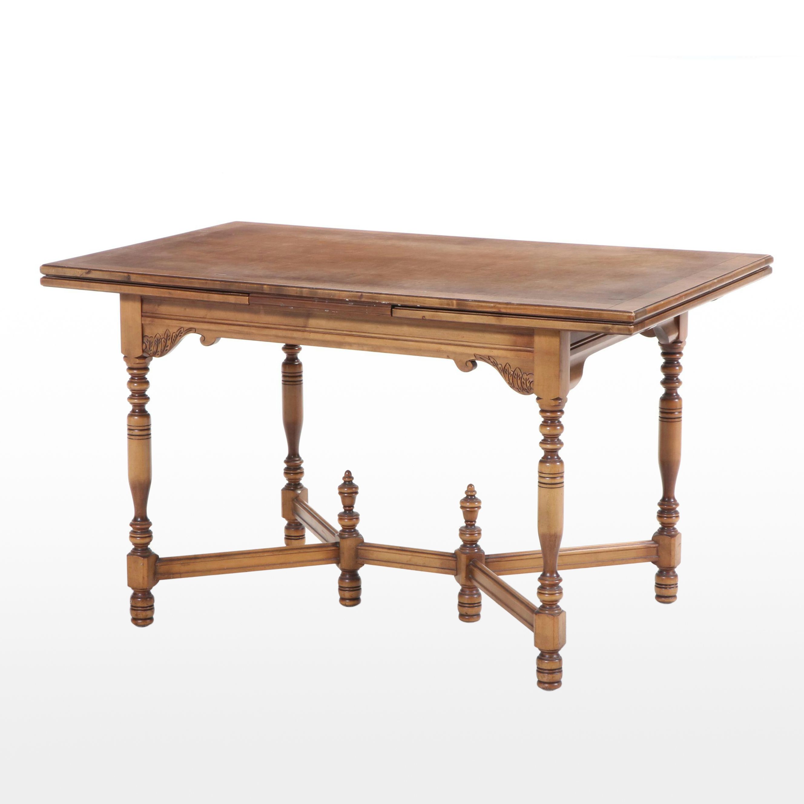Berkey & Gay Jacobean Style Walnut and Maple DrawLeaf Dining Table