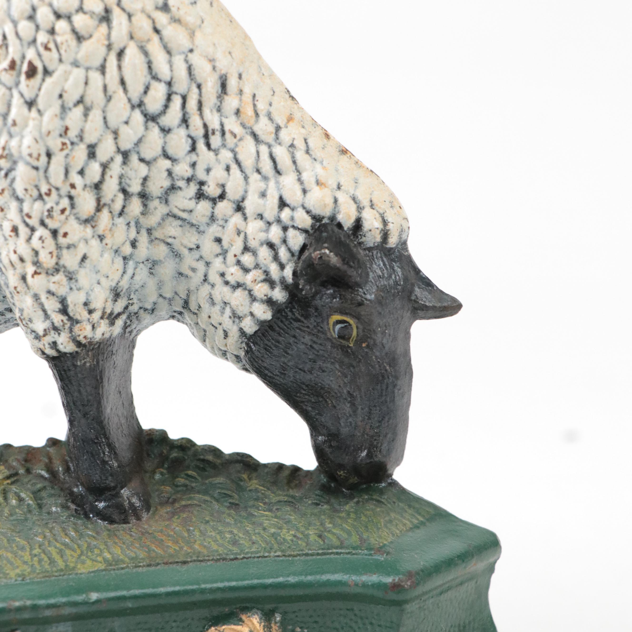 Hand-Painted Cast Iron Grazing Sheep Doorstop