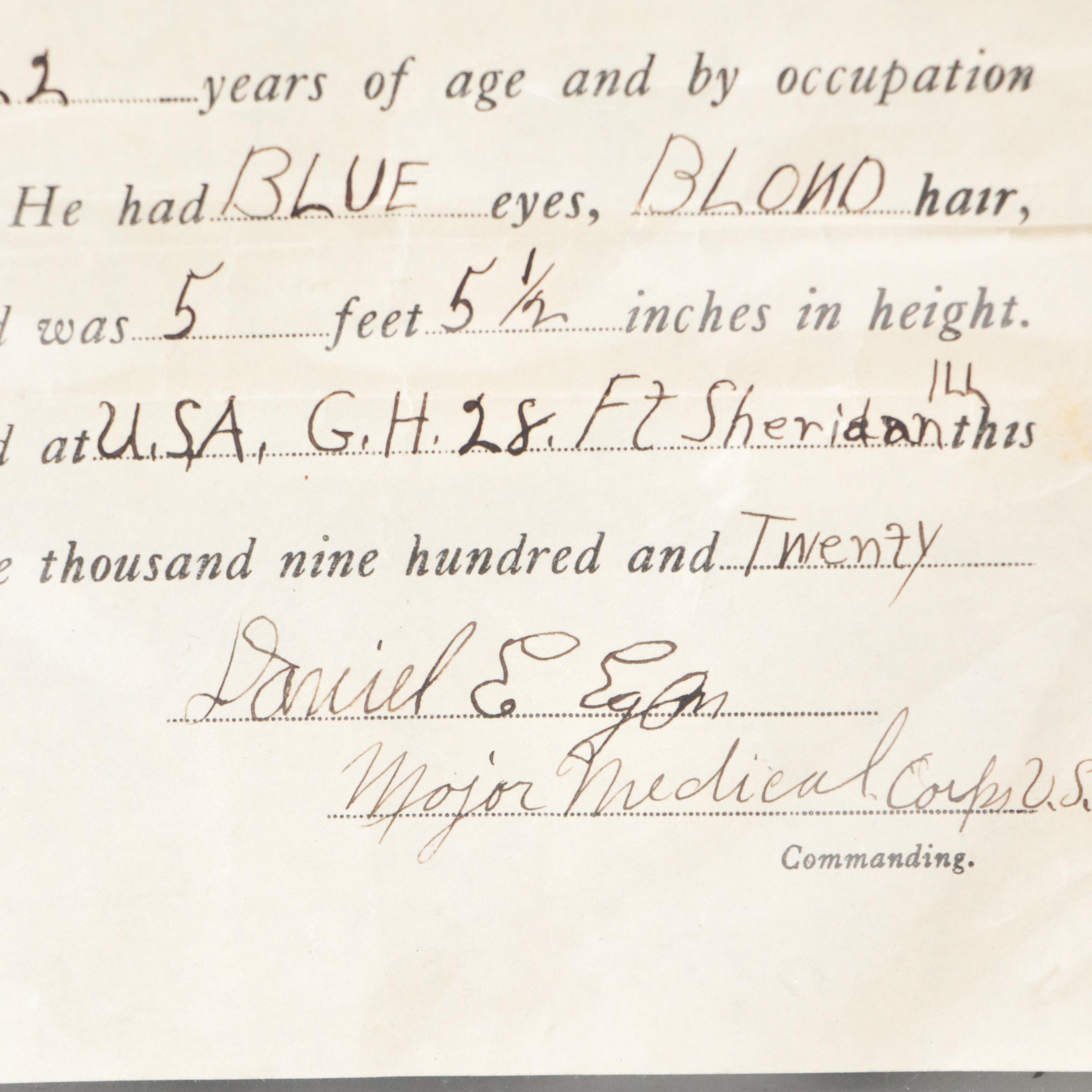 U. S. Army Honorable Discharge Certificate, 1920