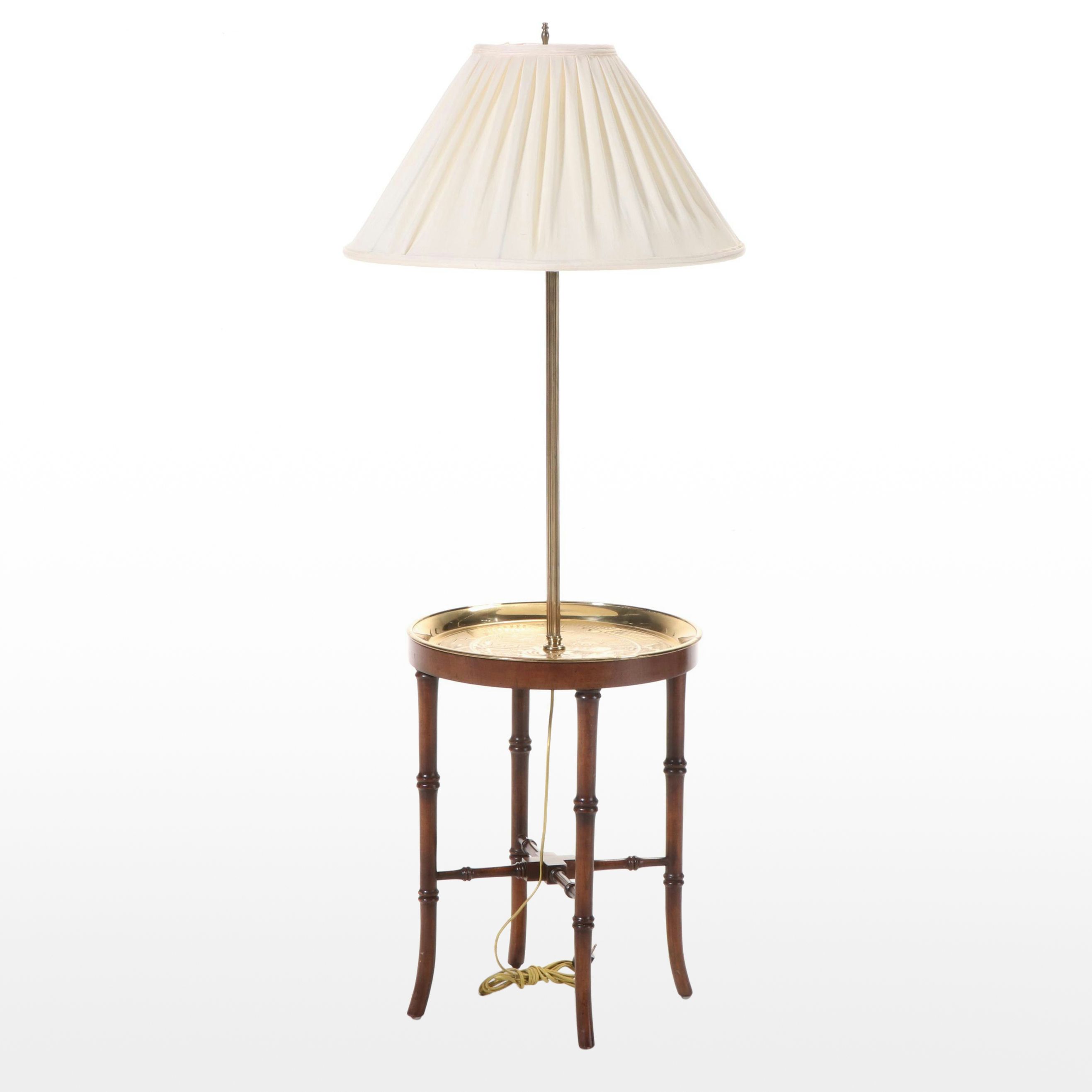 Frederick Cooper Wooden Faux Bamboo and Brass Tray Floor Table Lamp