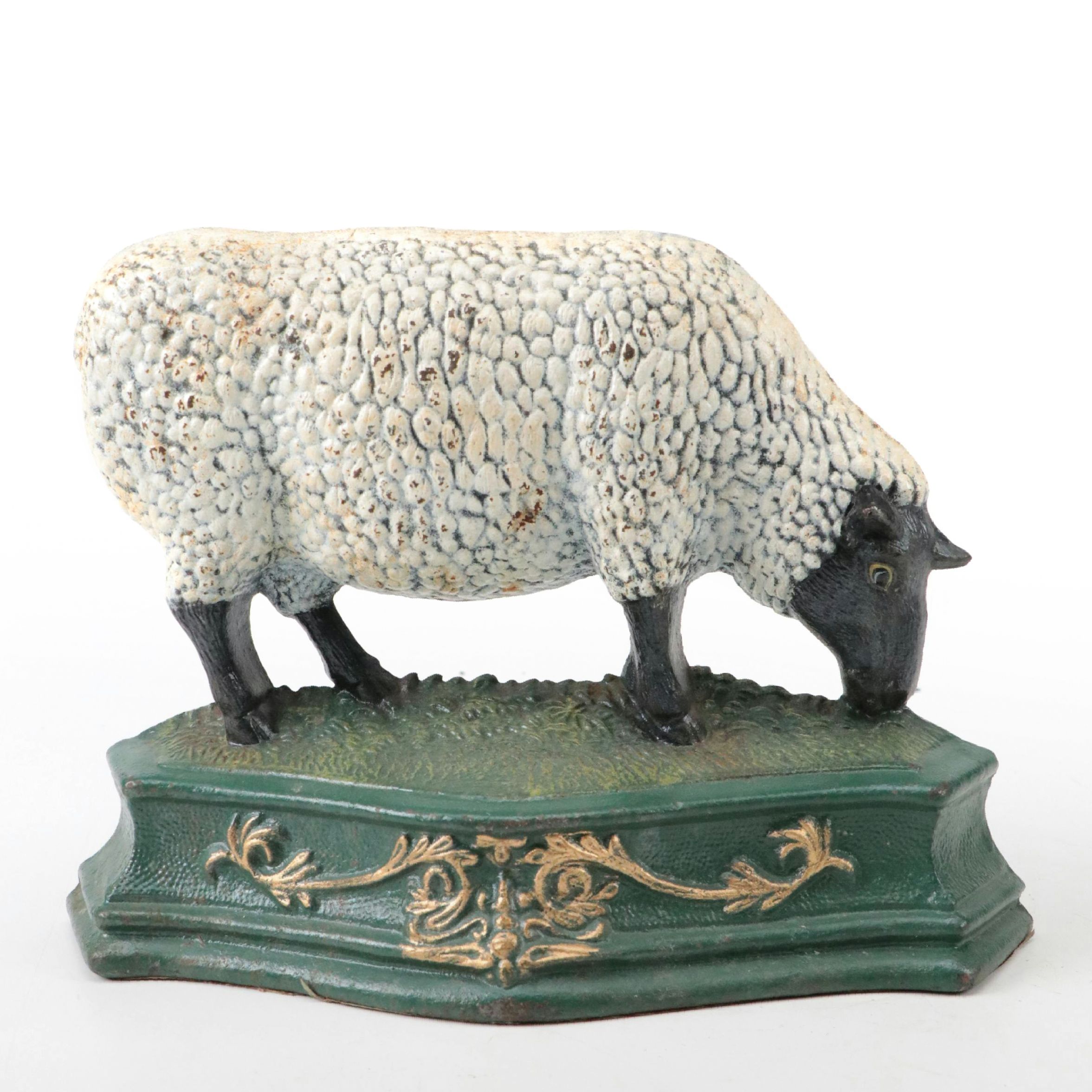 Hand-Painted Cast Iron Grazing Sheep Doorstop