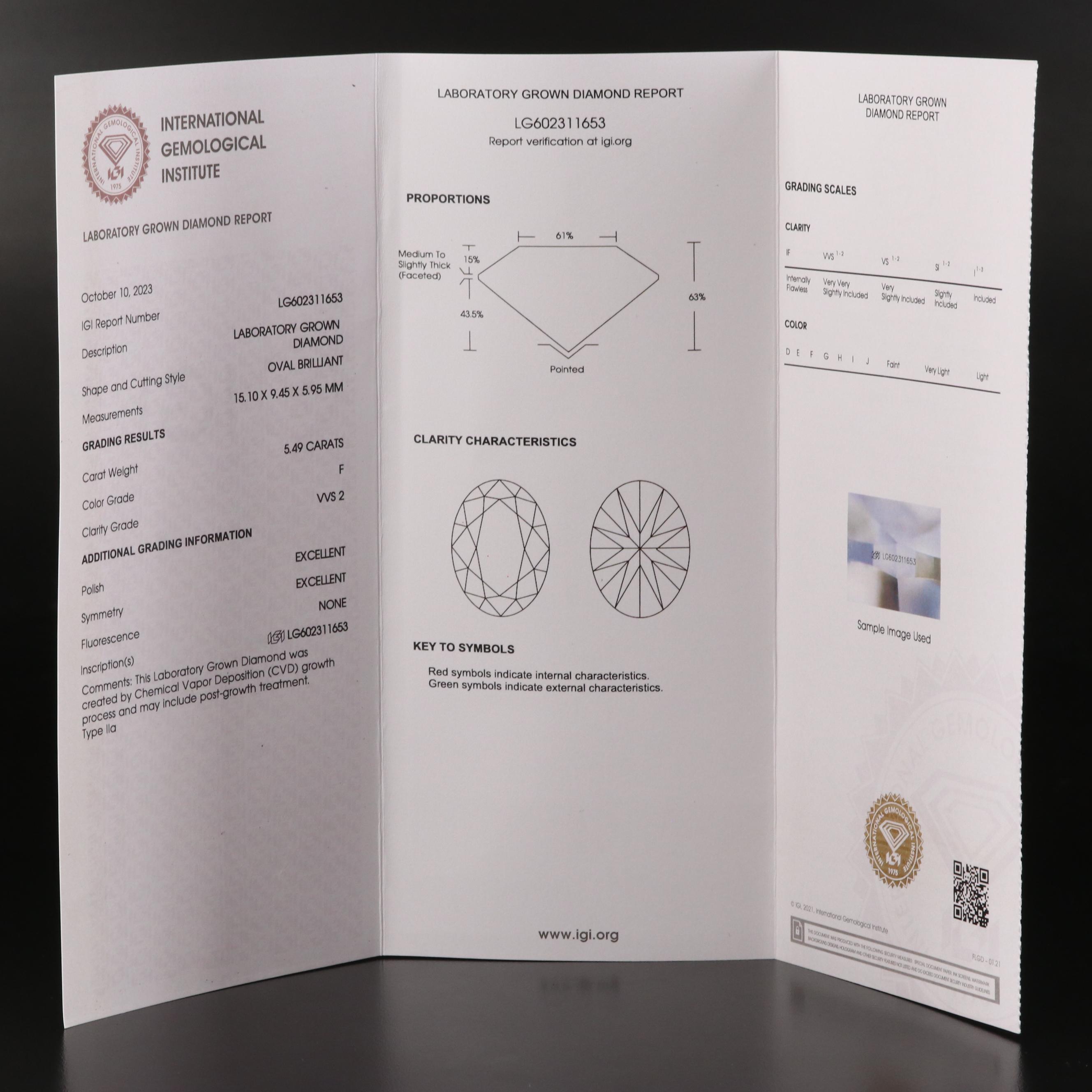 Platinum 5.93 CTW Lab Grown Diamond Ring with IGI Report