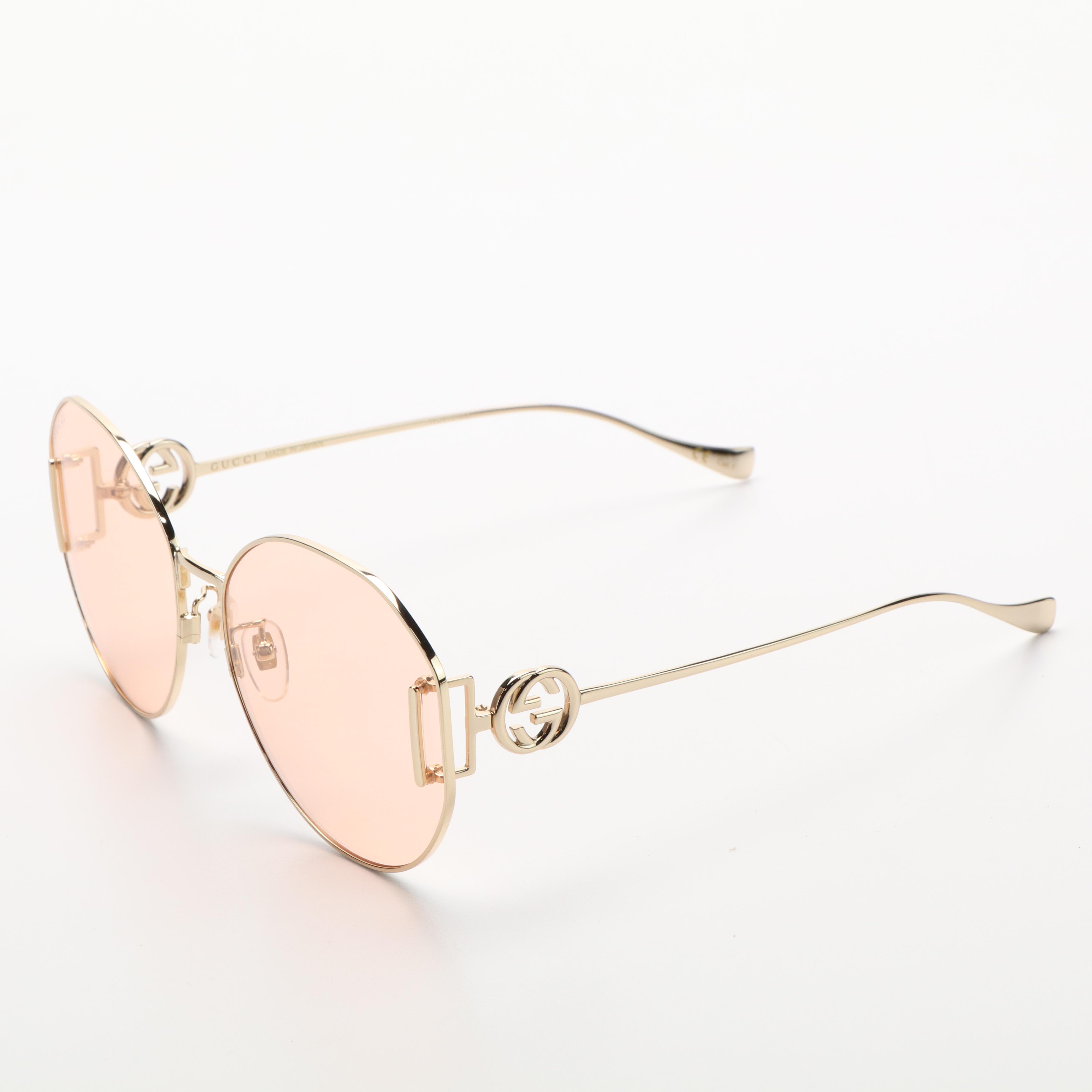Gucci GG1206SA Round Gold Tone/Pink Sunglasses with Case