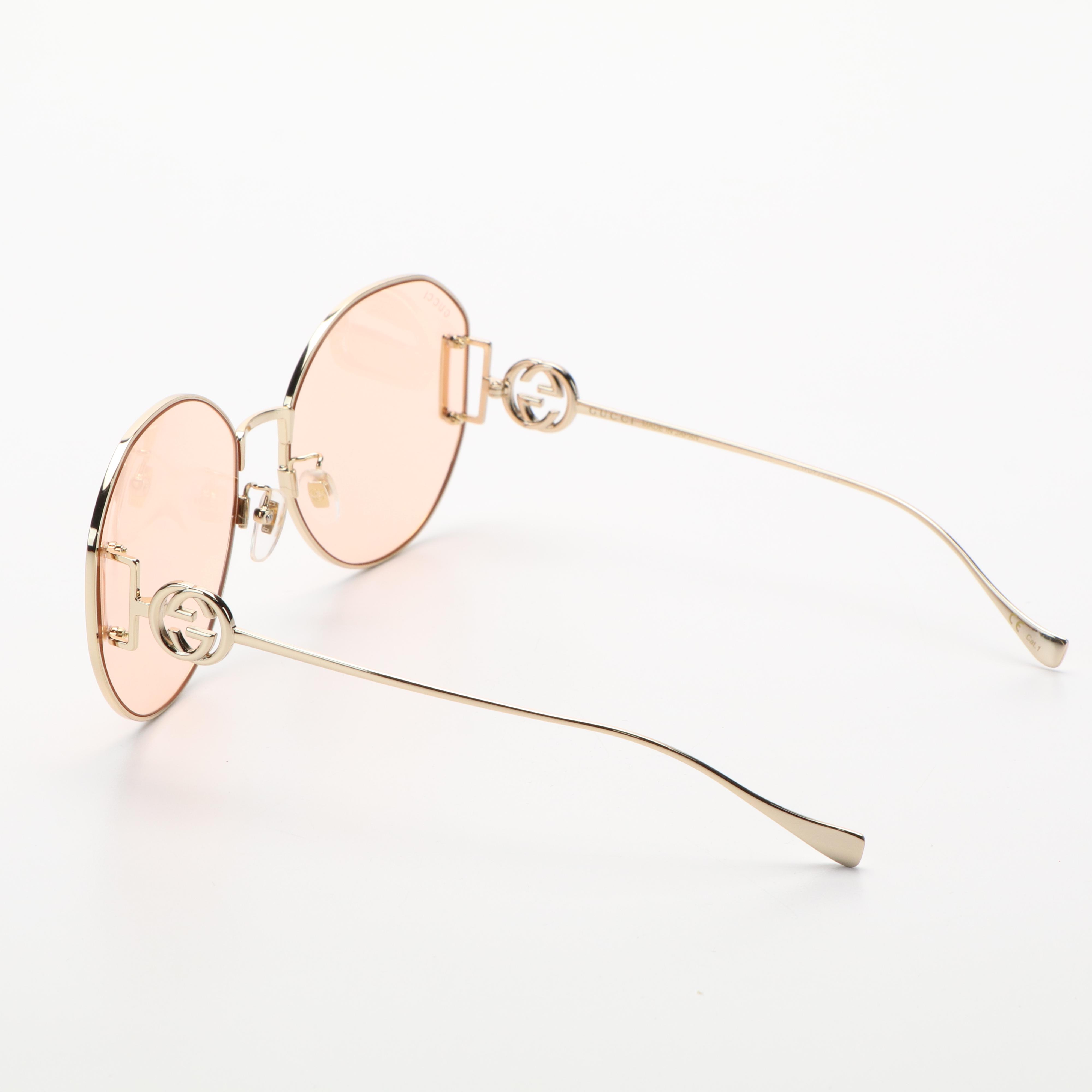 Gucci GG1206SA Round Gold Tone/Pink Sunglasses with Case