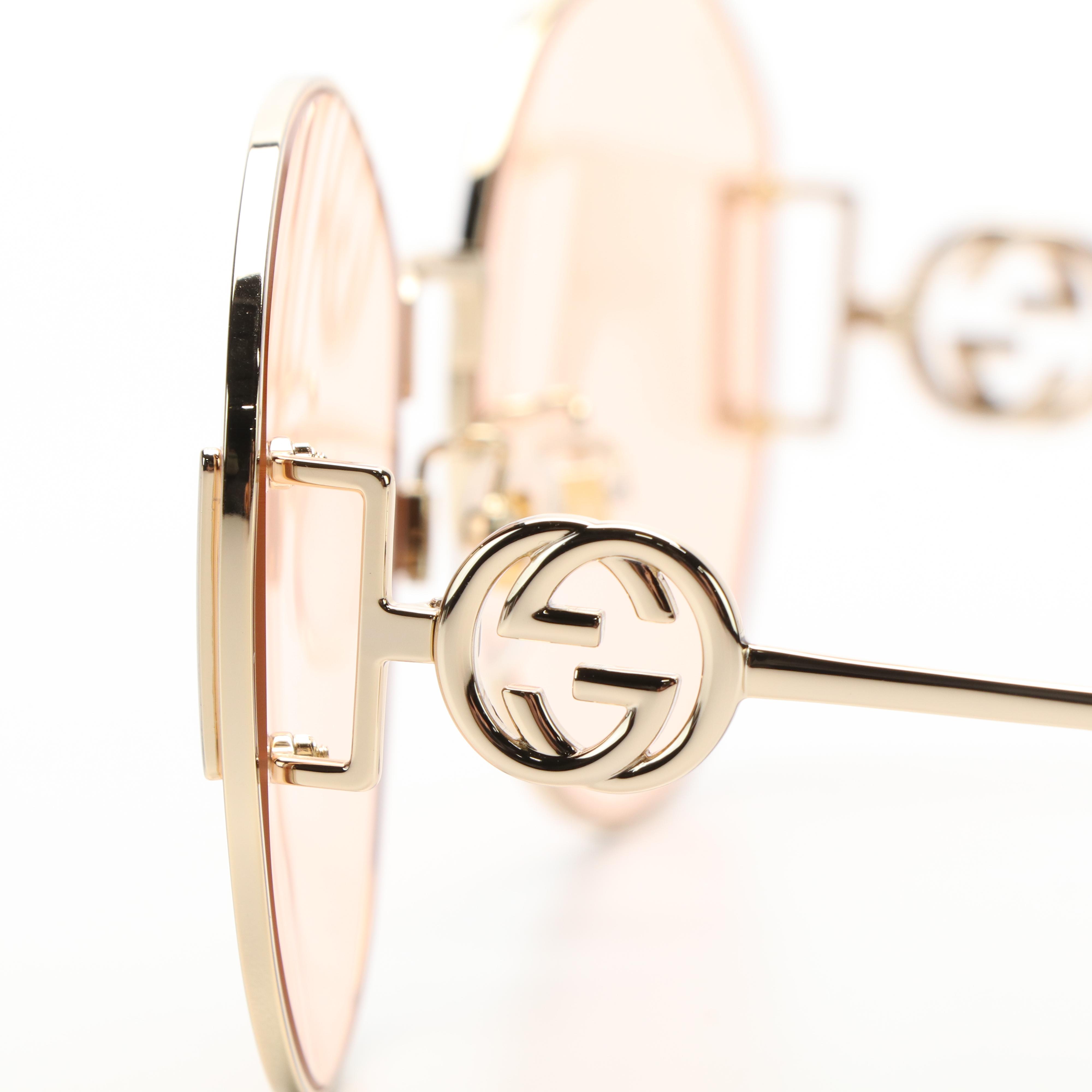 Gucci GG1206SA Round Gold Tone/Pink Sunglasses with Case