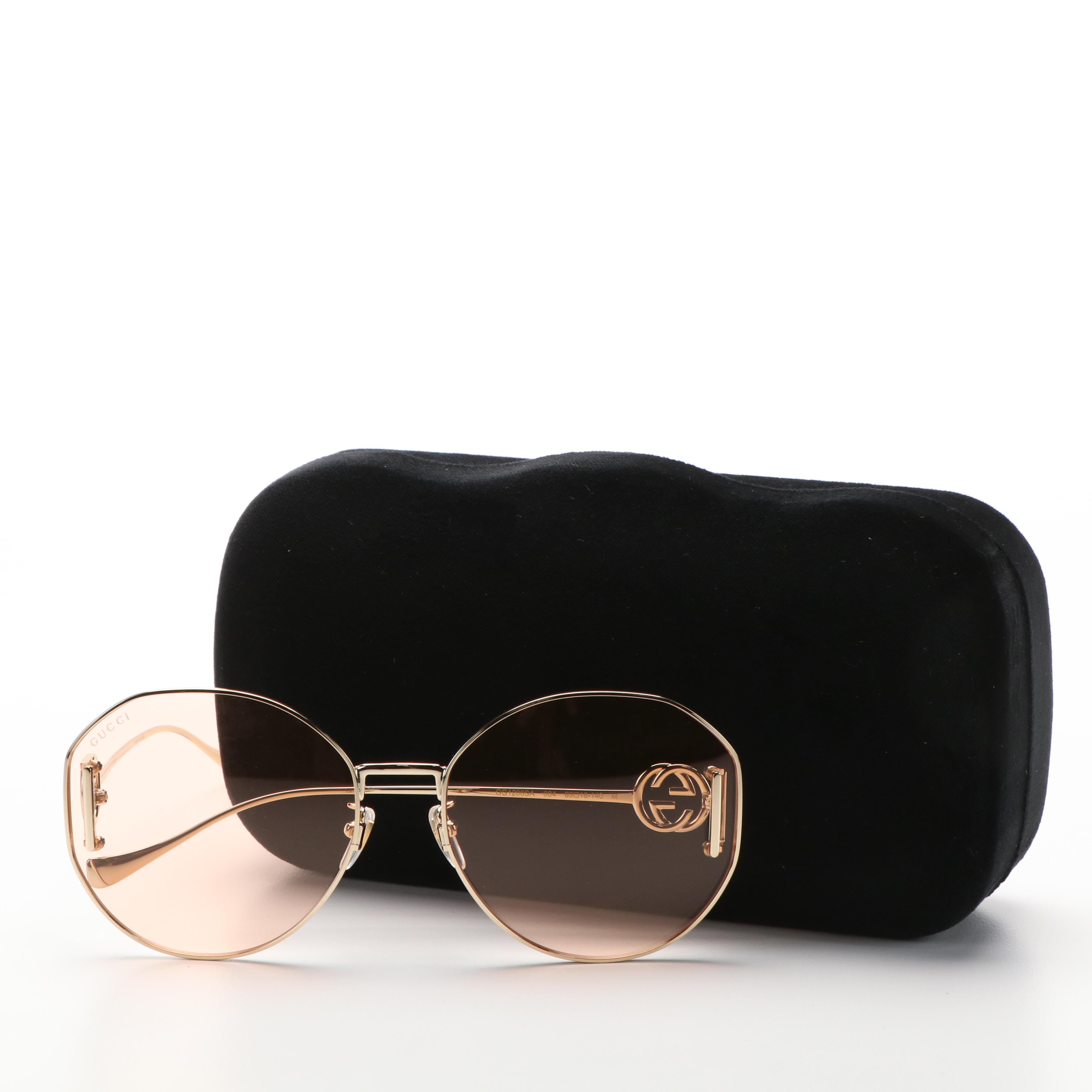 Gucci GG1206SA Round Gold Tone/Pink Sunglasses with Case