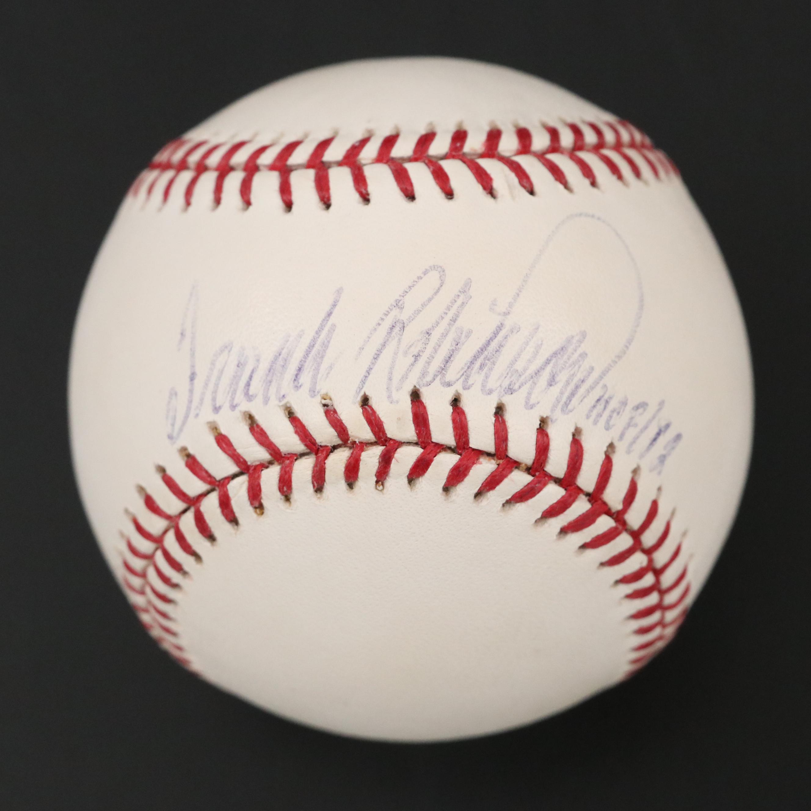 Frank Robinson Signed Rawlings Official MLB Baseball and Cincinnati Reds Card