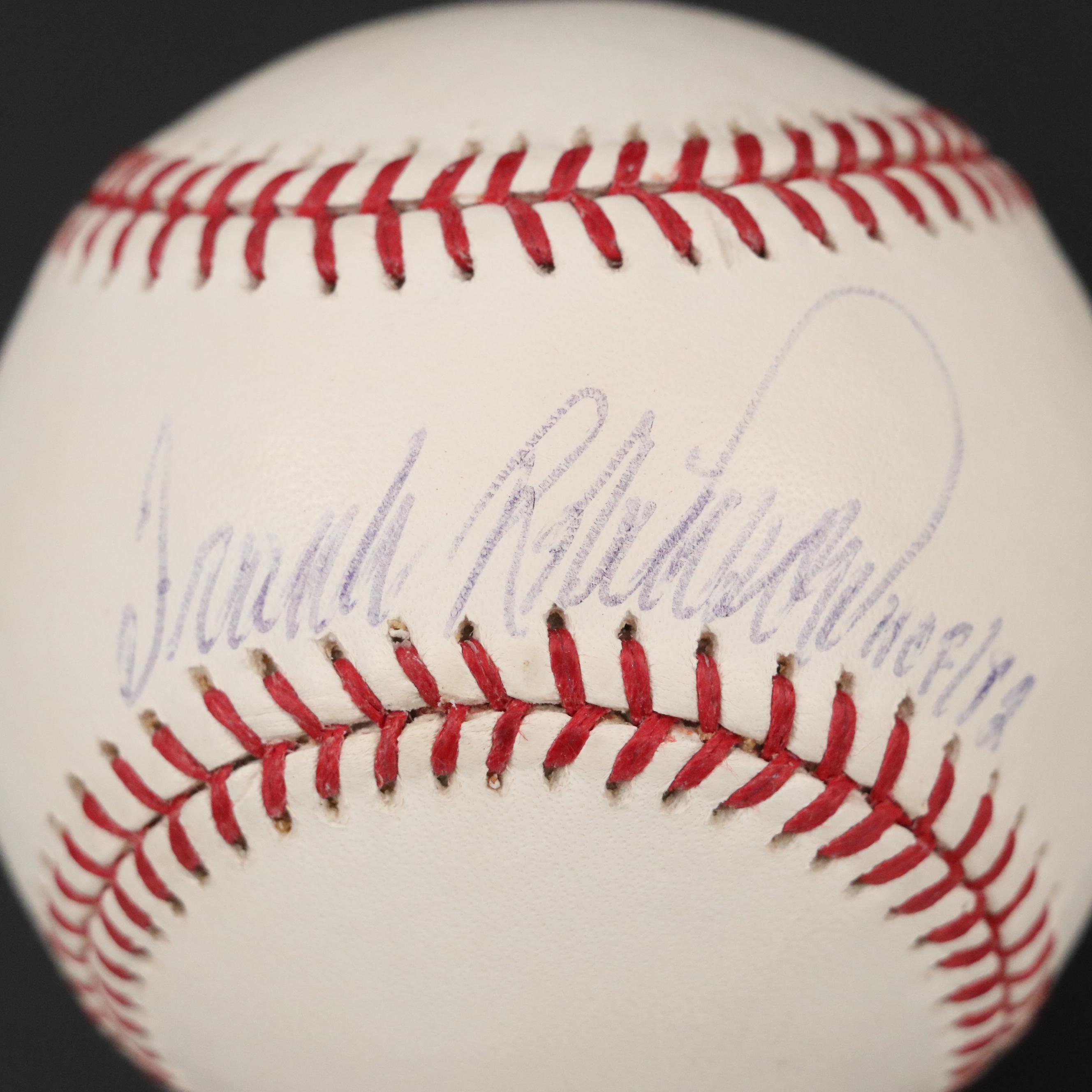 Frank Robinson Signed Rawlings Official MLB Baseball and Cincinnati Reds Card