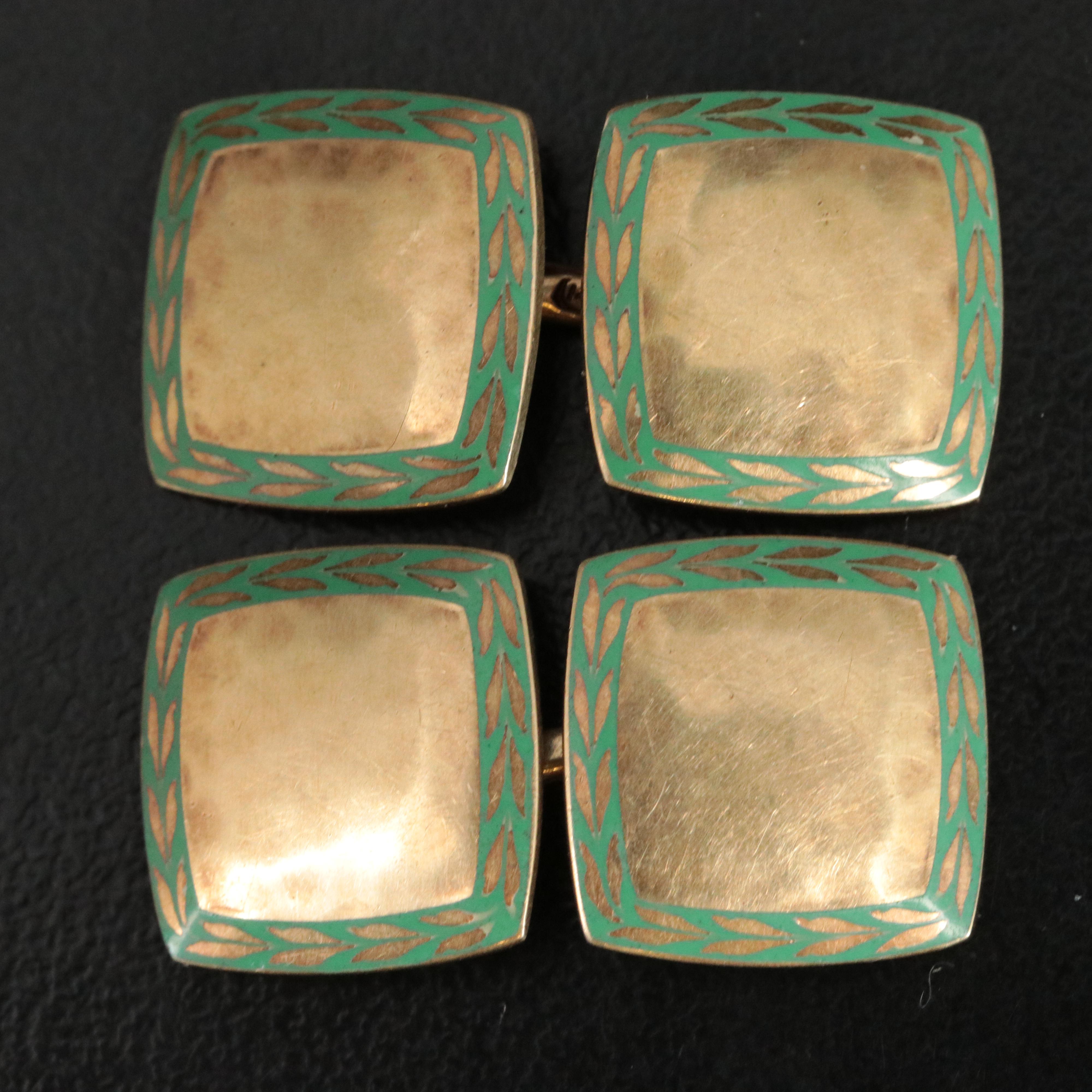 Art Deco Carrington & Co. 14K Enamel Cufflinks