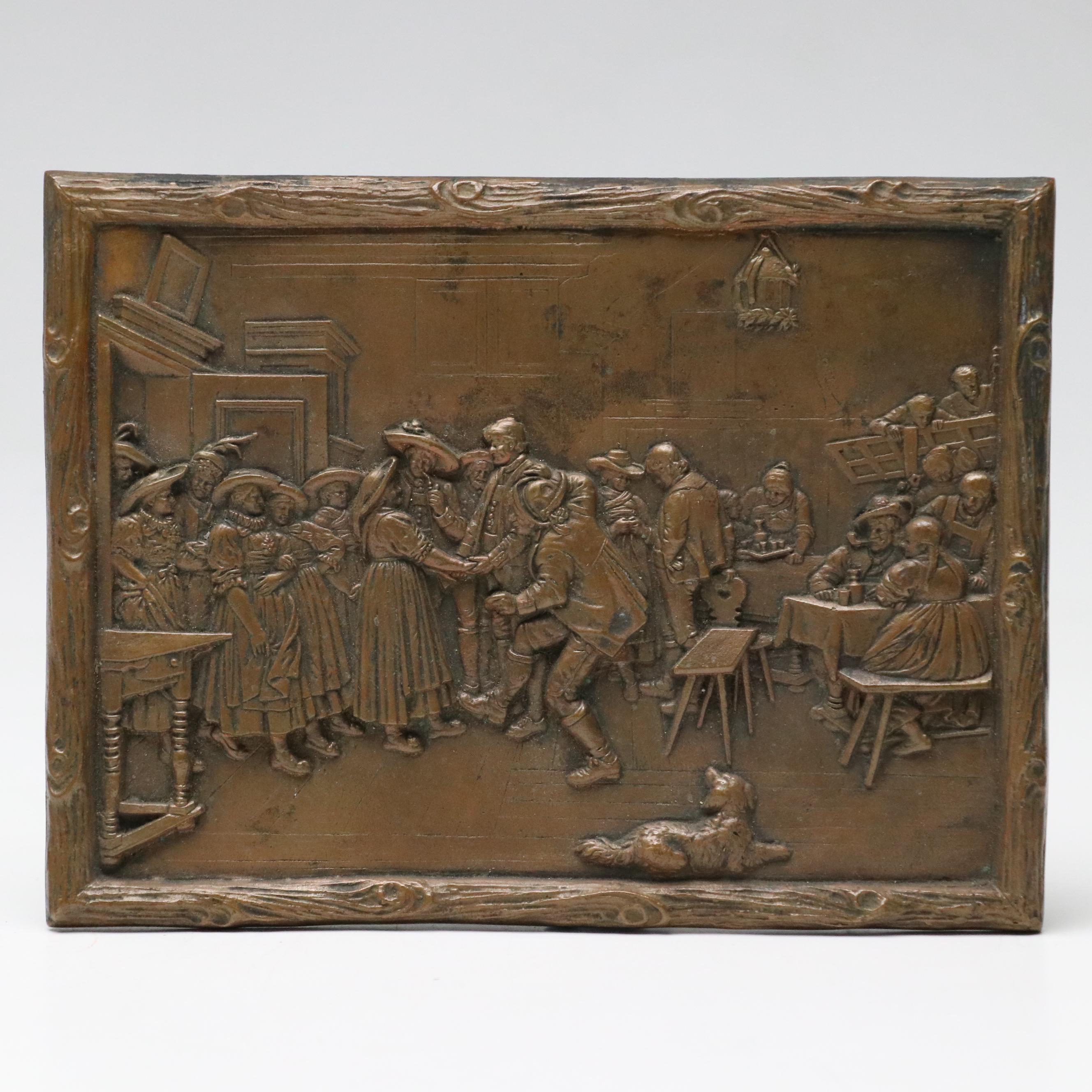 Franz Defregger "Arrival on the Dance Floor" Bronze Plaque, Mid to Late 19th C.