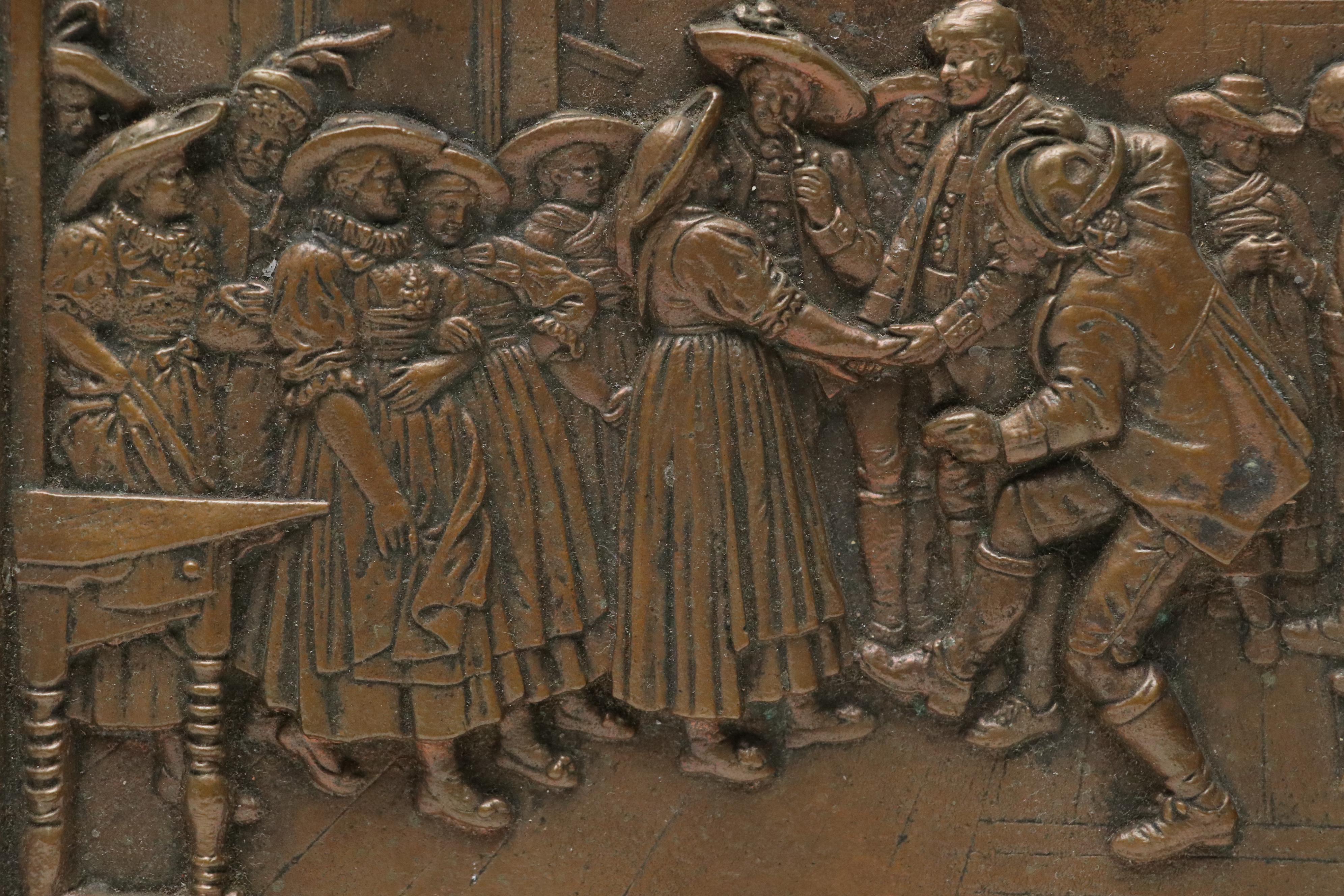 Franz Defregger "Arrival on the Dance Floor" Bronze Plaque, Mid to Late 19th C.
