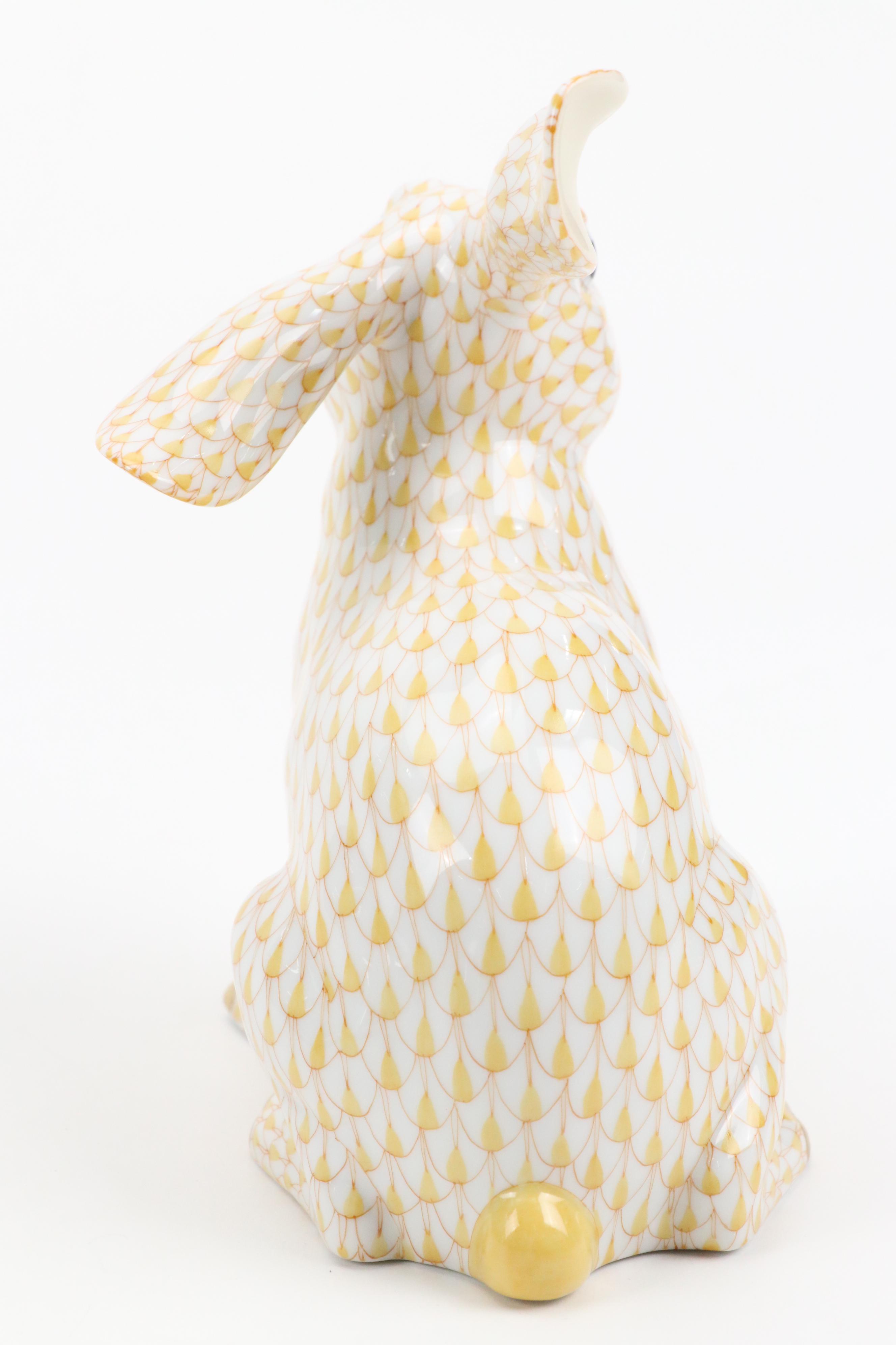 Herend Butterscotch with Gold "Bunny With Daisy" Porcelain Rabbit