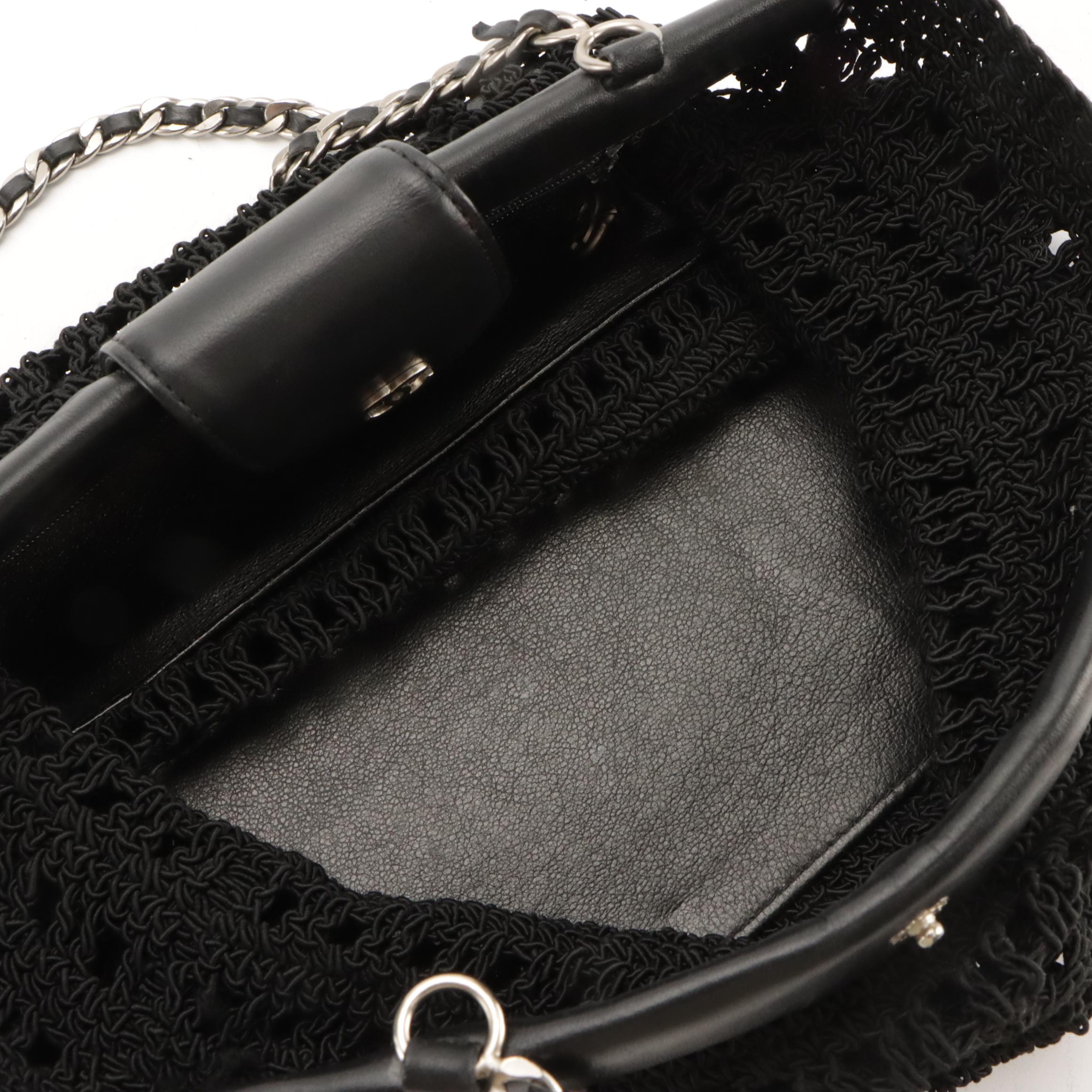 Chanel CC Crochet Shoulder Tote with Chain Straps and Lambskin Leather Trim