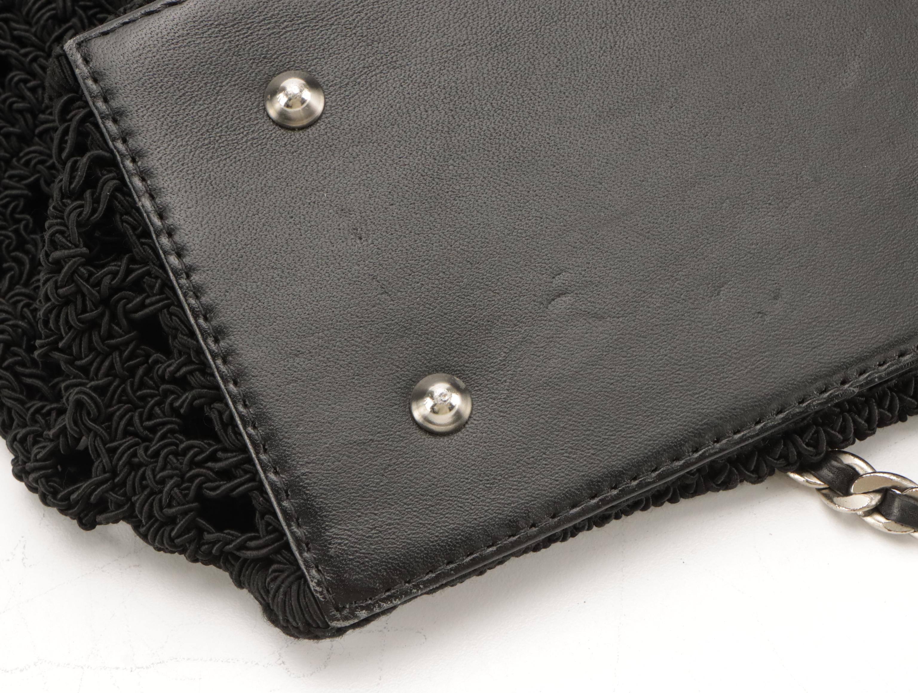 Chanel CC Crochet Shoulder Tote with Chain Straps and Lambskin Leather Trim