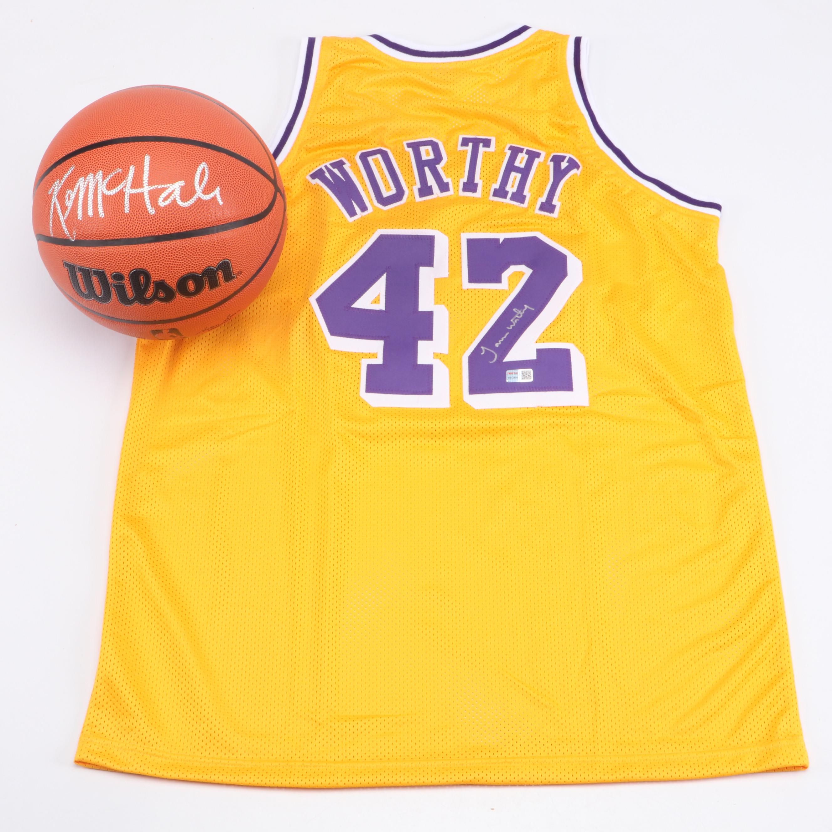 James Worthy Signed Lakers Jersey and Kevin McHale Signed Basketball, Tristar