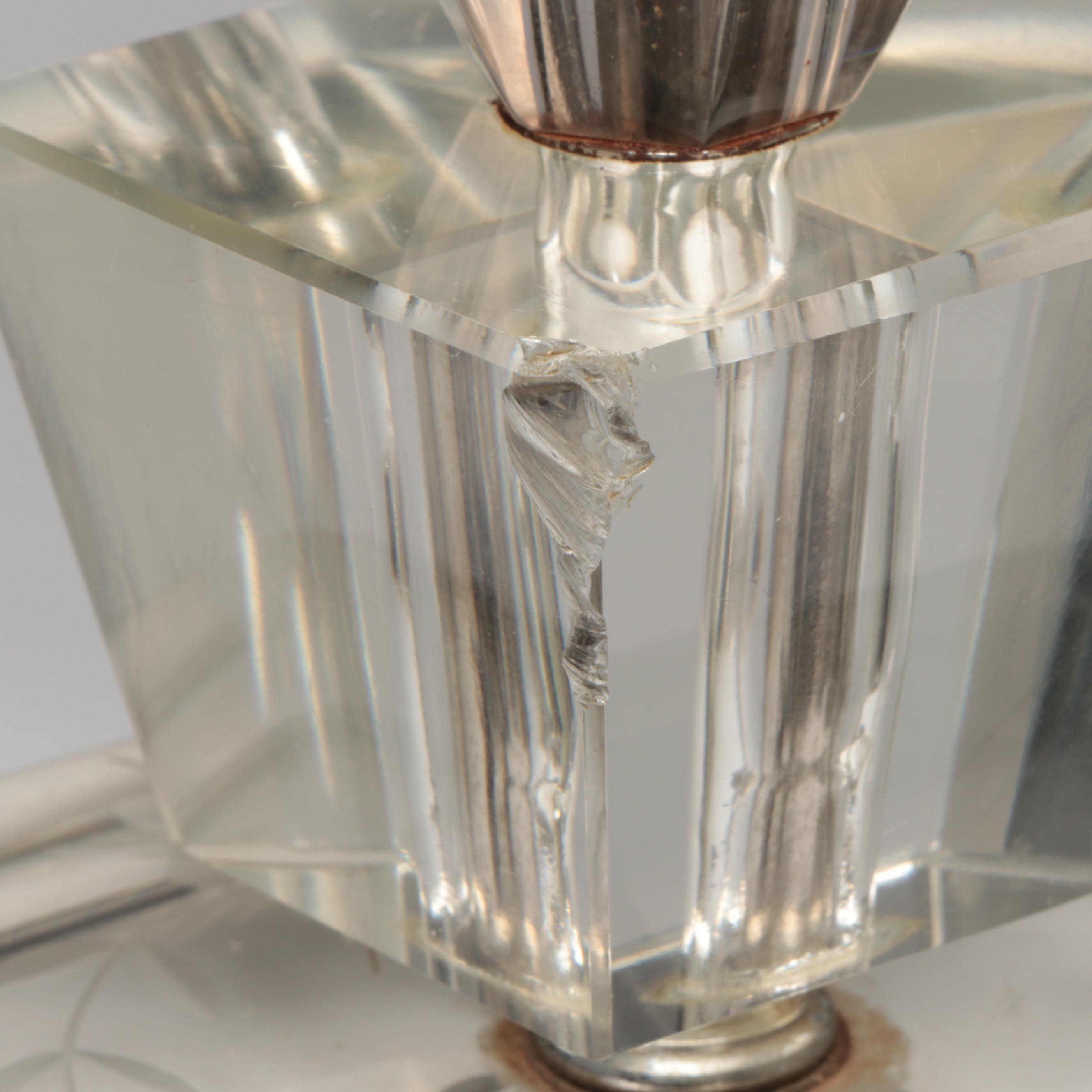 Wheel Etched Glass Electric Hurricane Lamp Pair with Shades