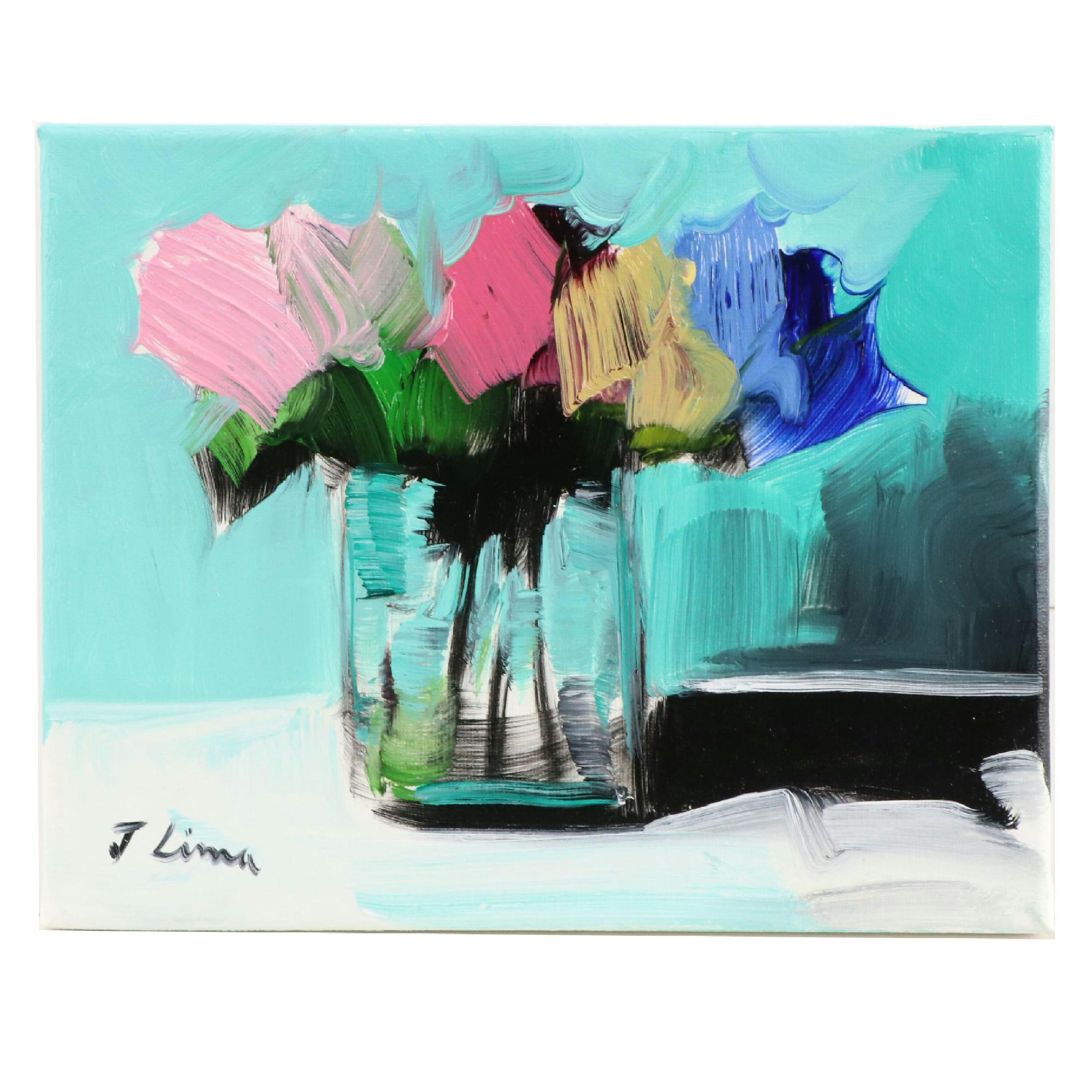 José M. Lima Stylized Floral Still Life Oil Painting, 2024