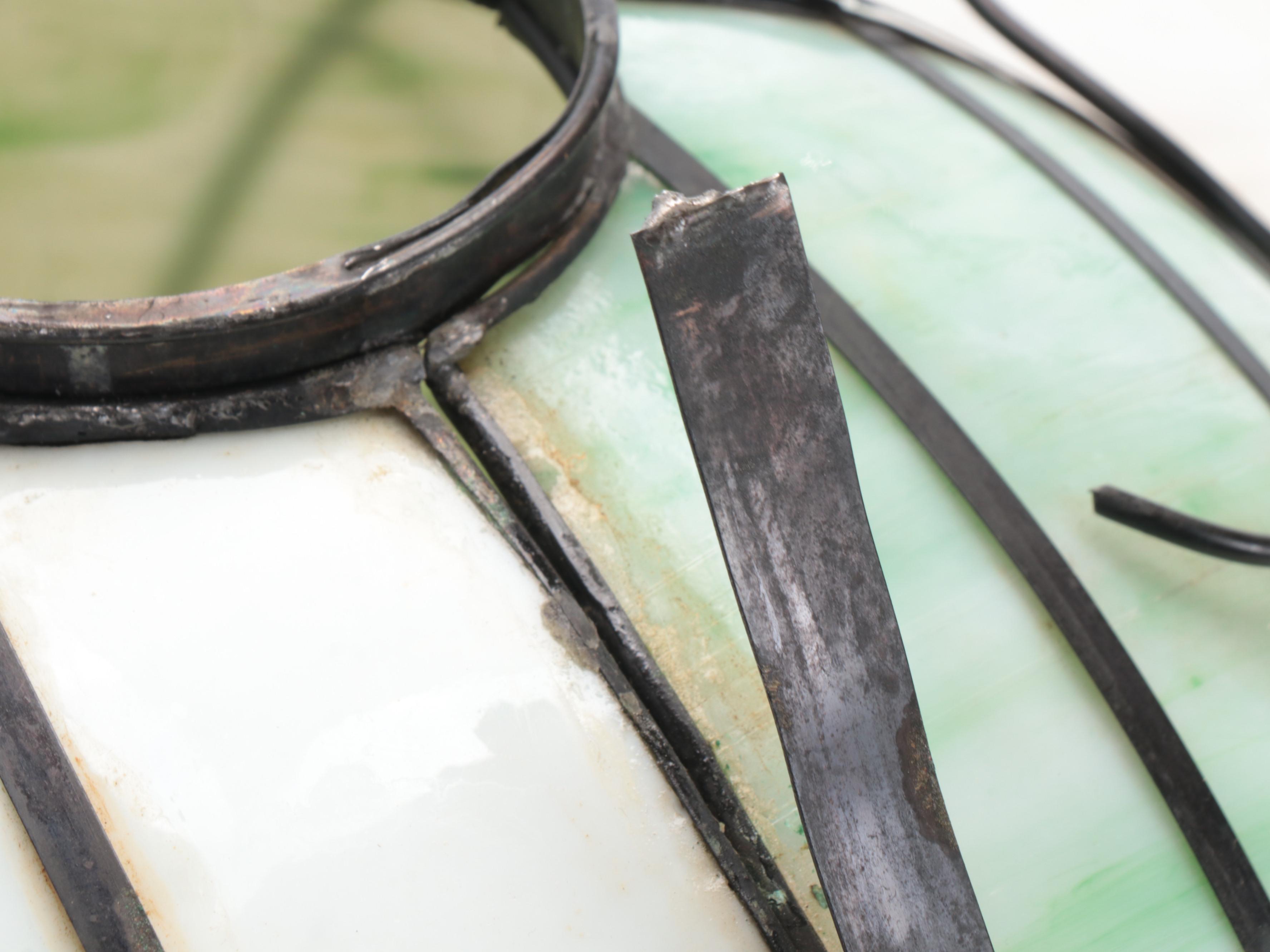 Japanese Bronze Floor Lamp with Slag Glass Eyeball Shade and Giant Spider Accent