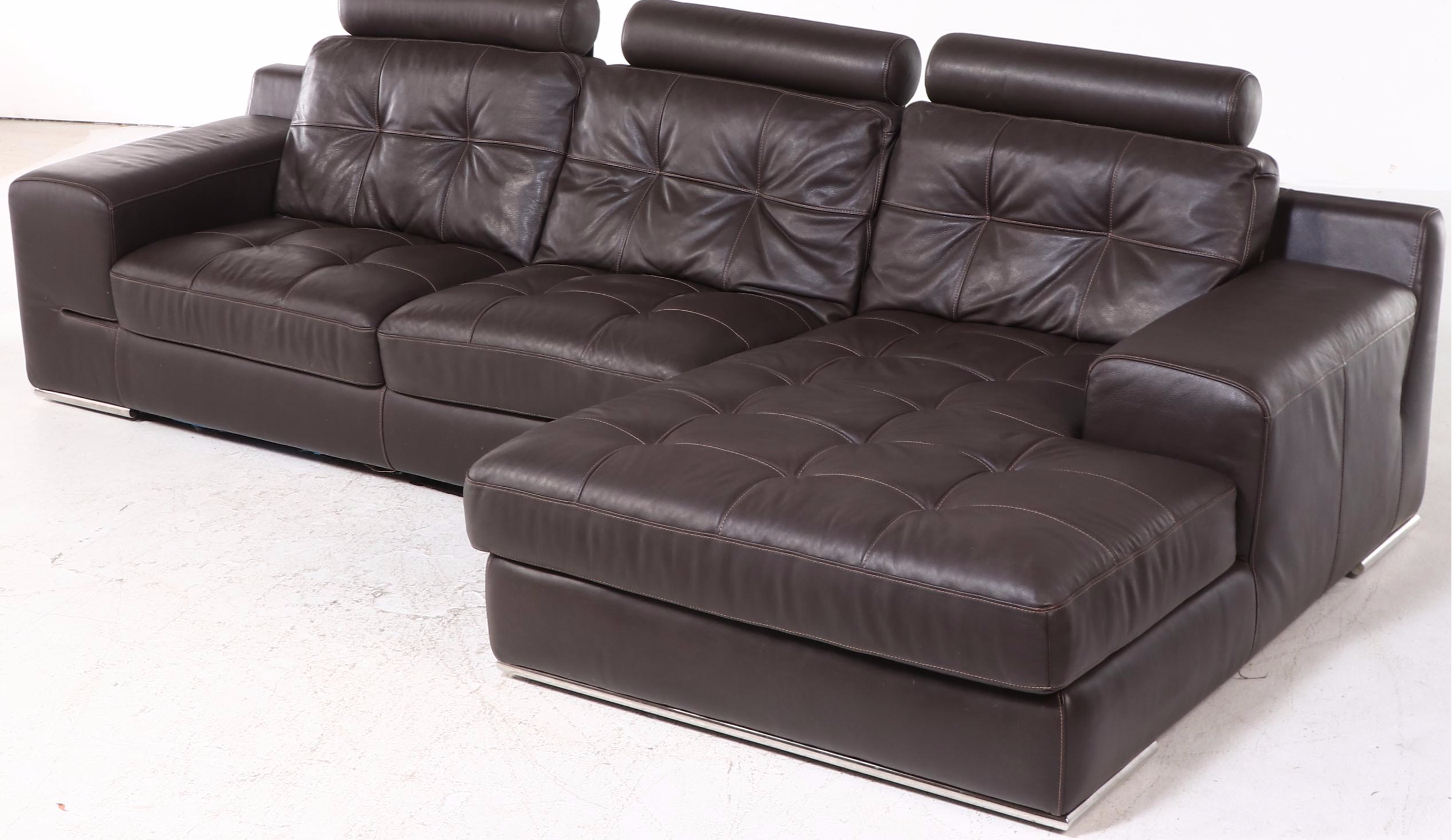 Contemporary Brown Leather Sectional Sofa