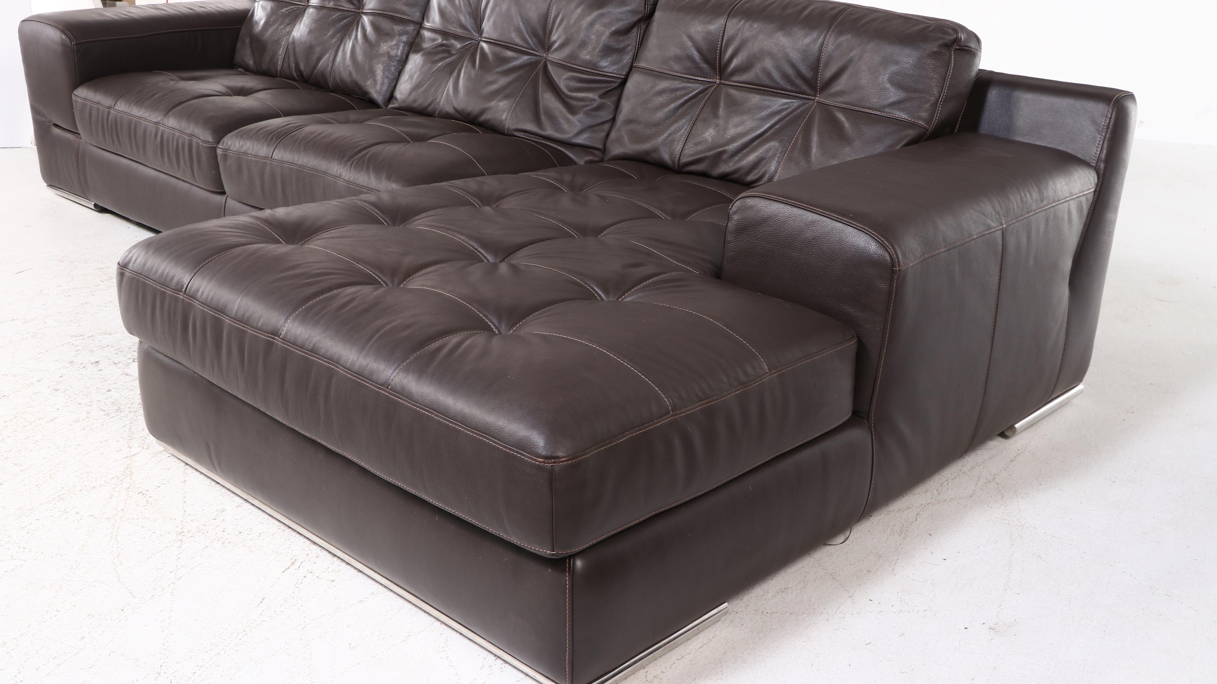 Contemporary Brown Leather Sectional Sofa