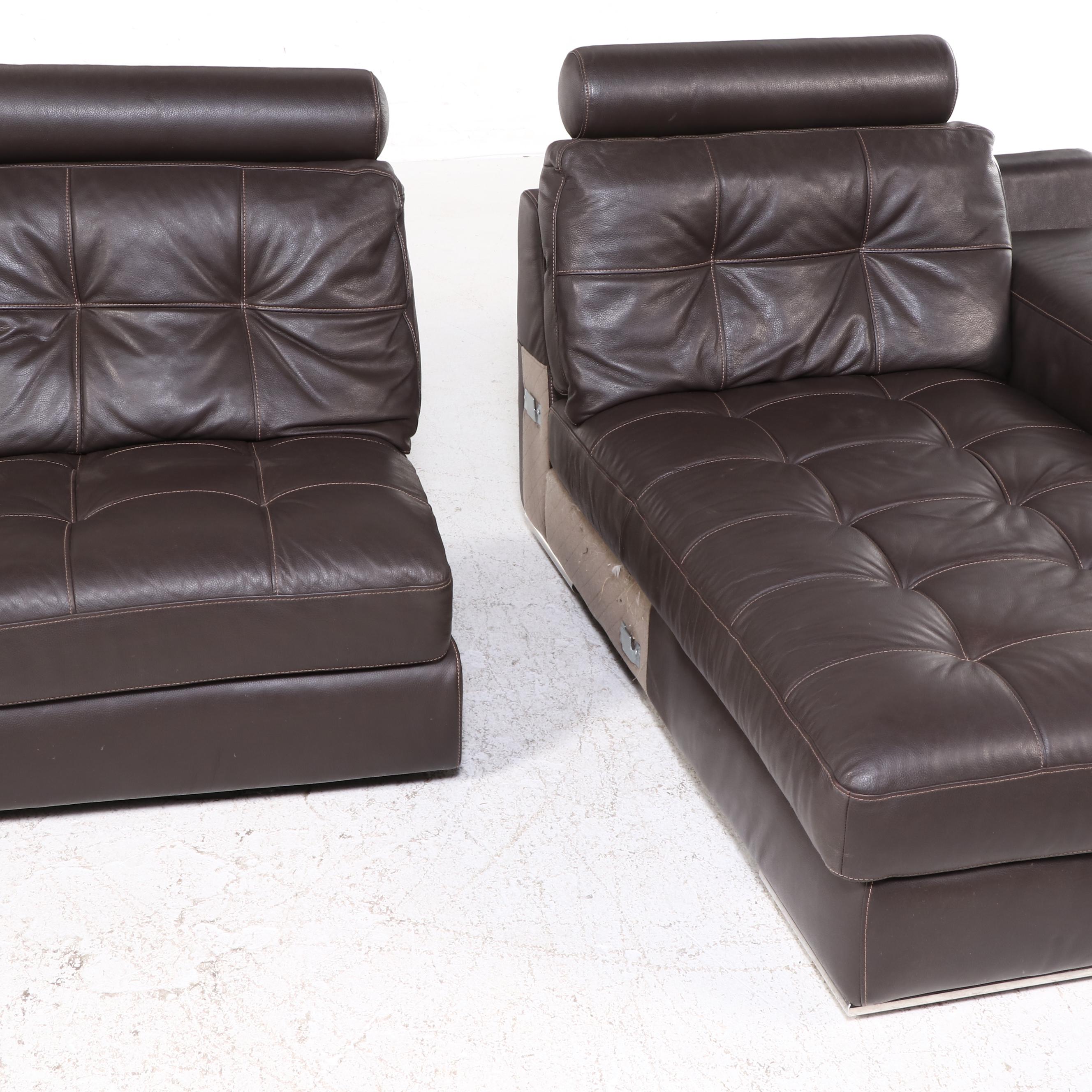 Contemporary Brown Leather Sectional Sofa