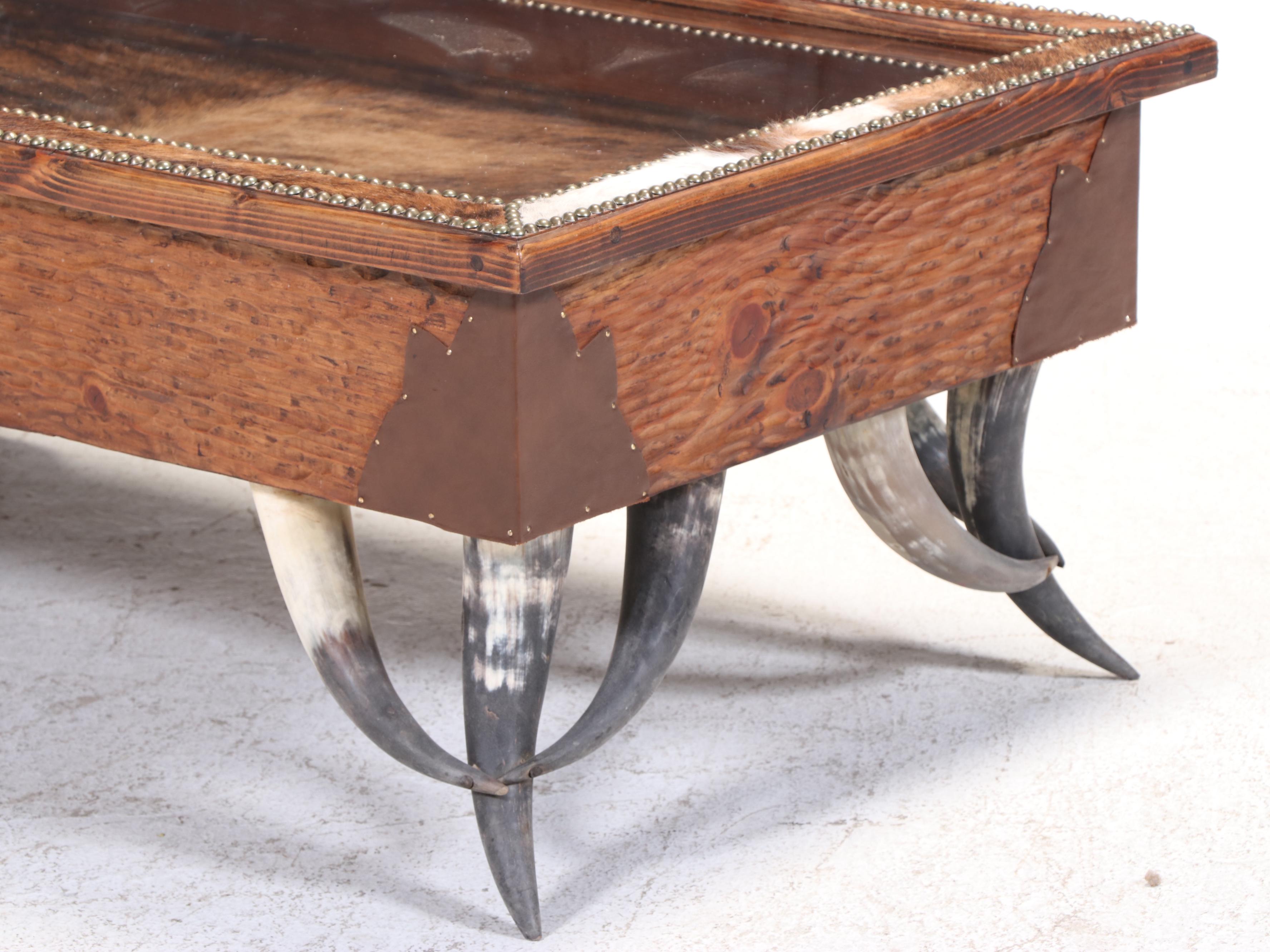 Western Ranch Style Cowhide and Steer Horn Coffee Table