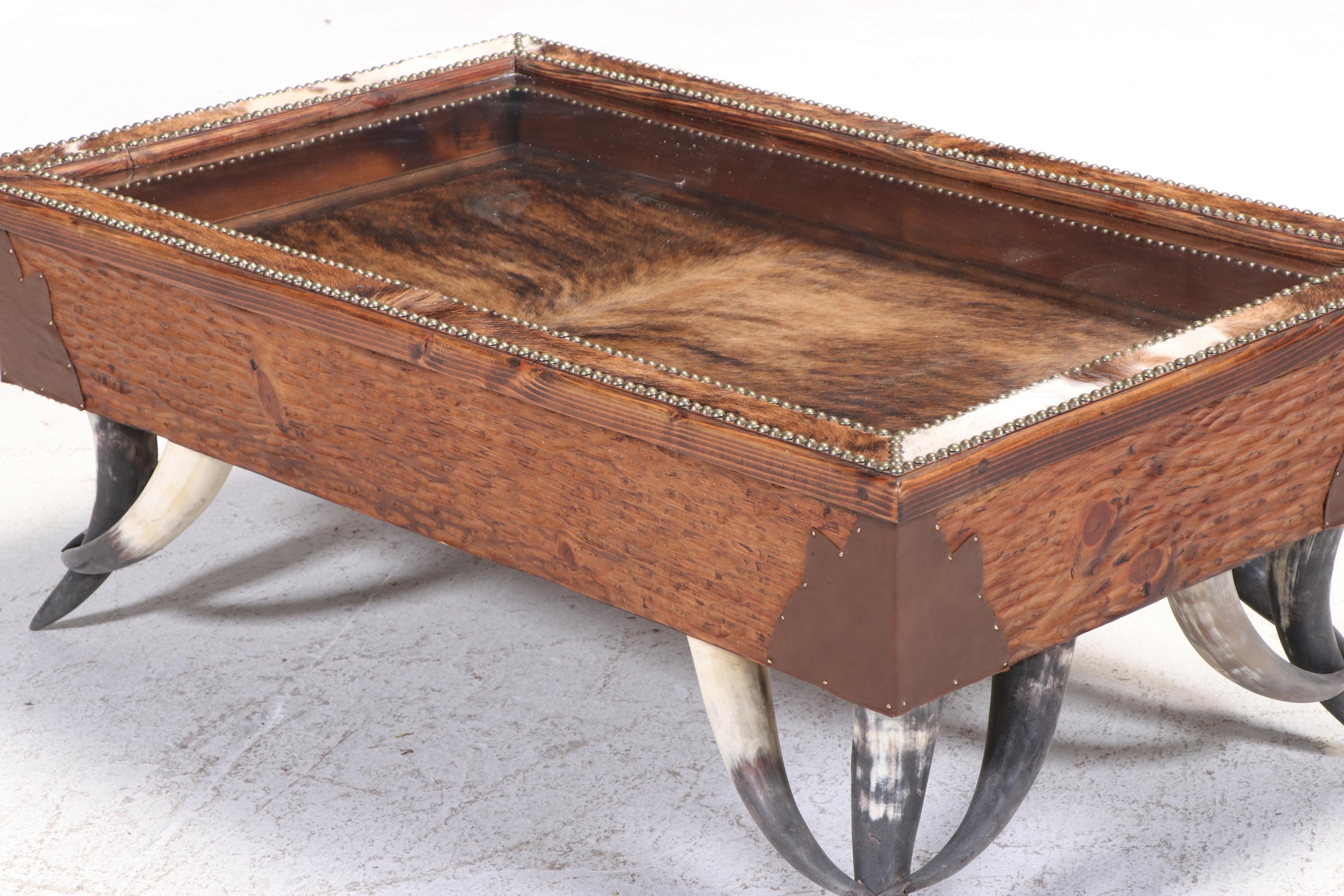 Western Ranch Style Cowhide and Steer Horn Coffee Table