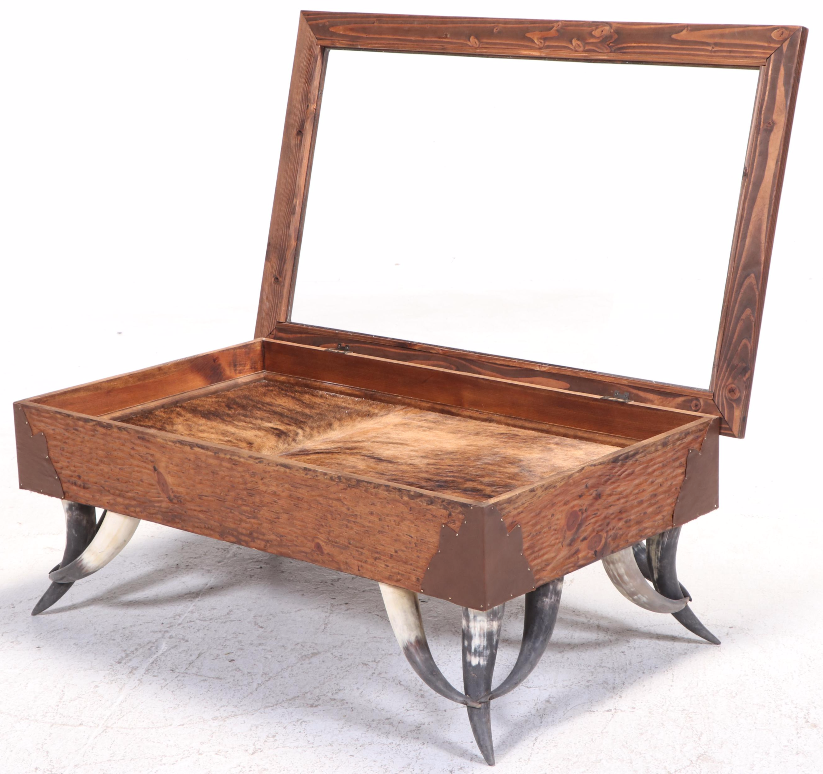 Western Ranch Style Cowhide and Steer Horn Coffee Table