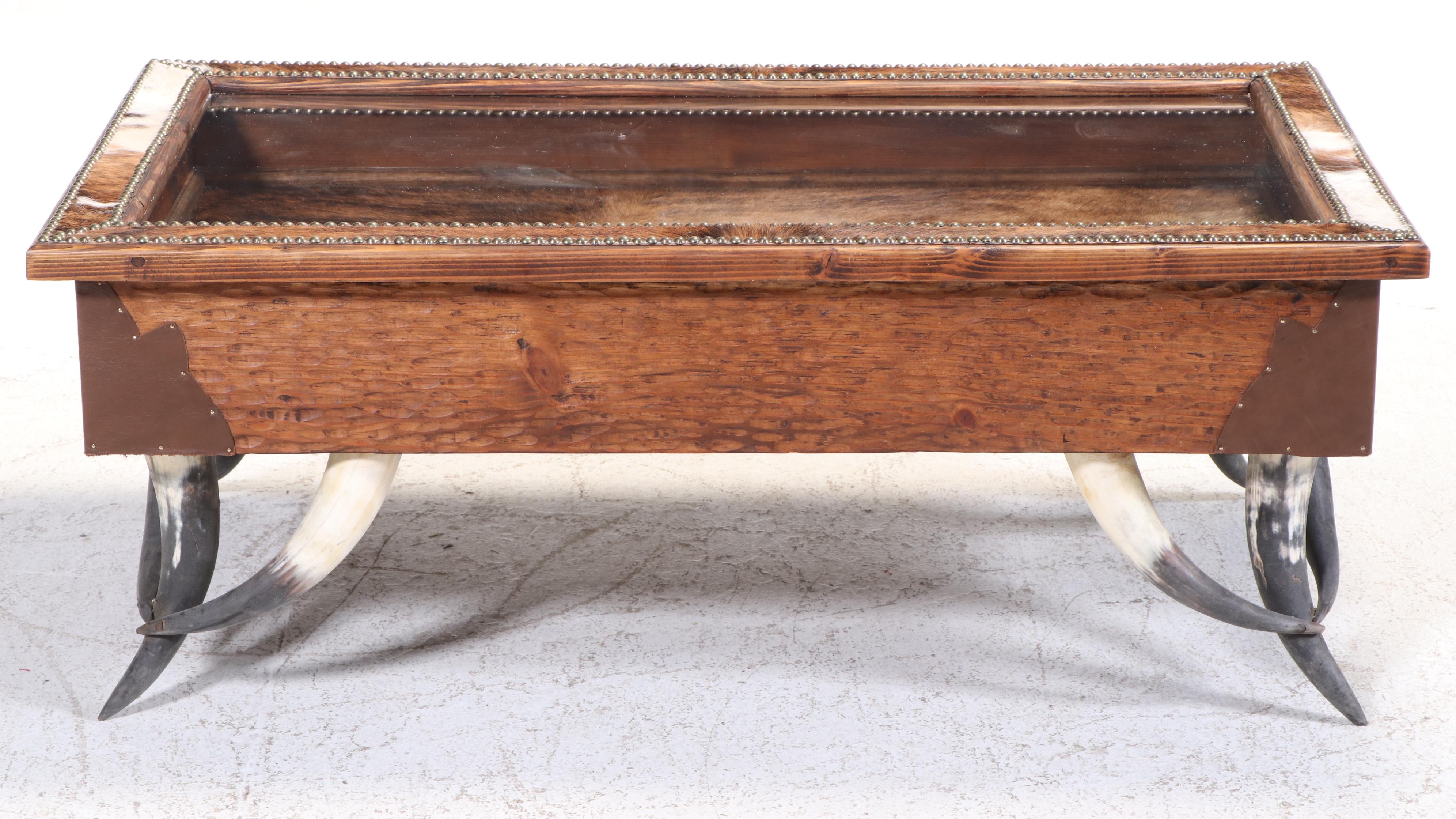 Western Ranch Style Cowhide and Steer Horn Coffee Table