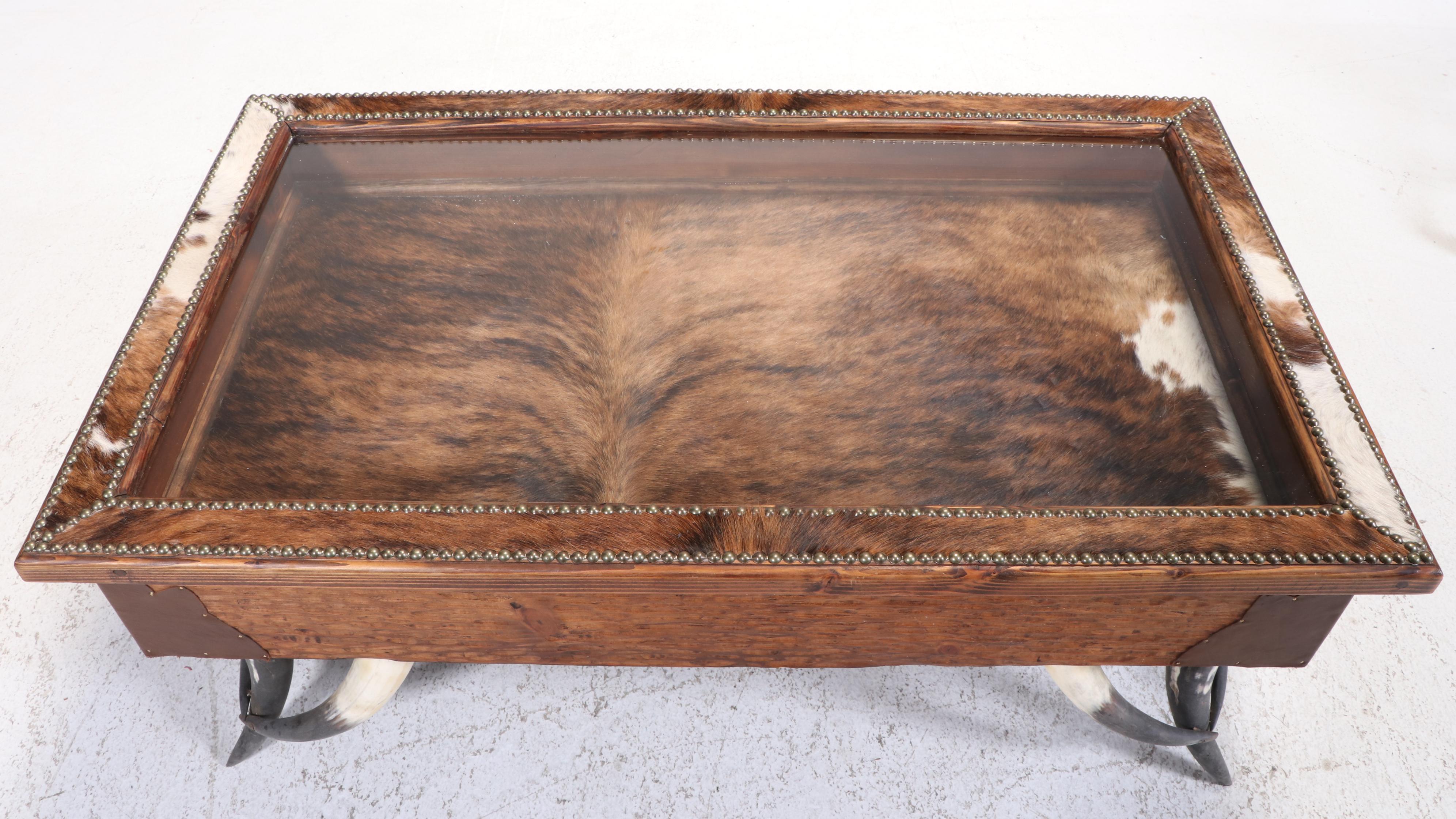 Western Ranch Style Cowhide and Steer Horn Coffee Table