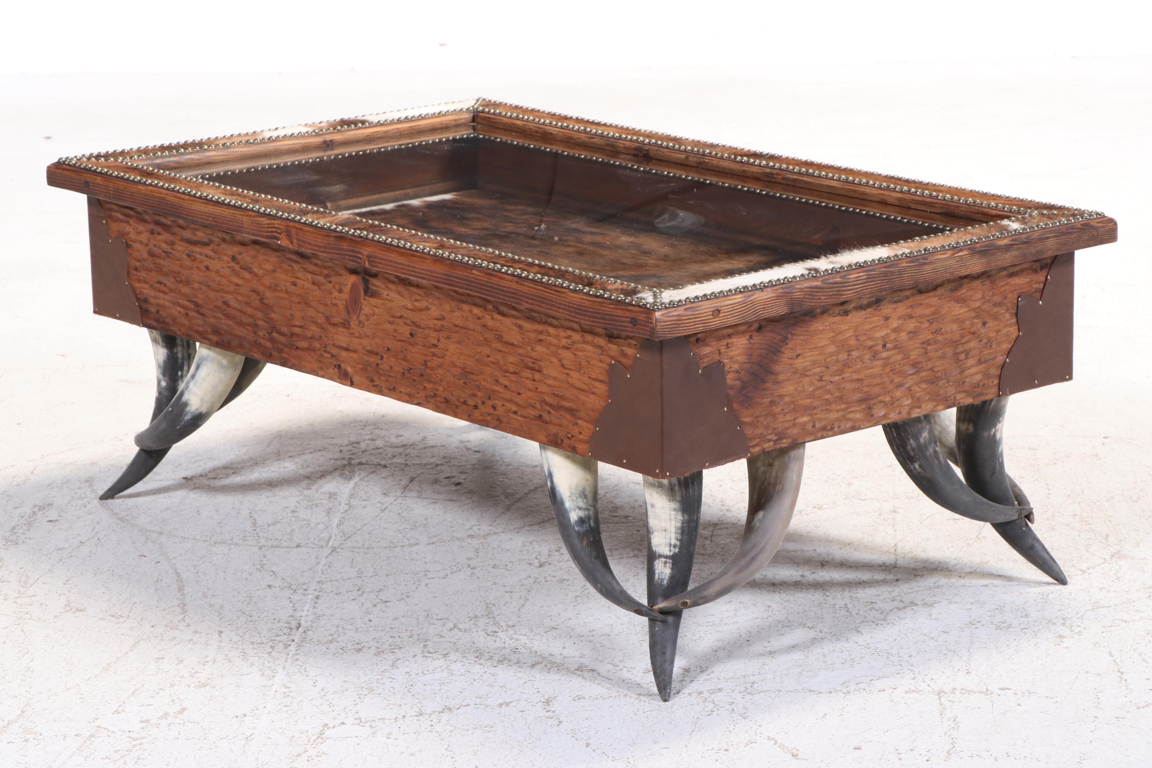Western Ranch Style Cowhide and Steer Horn Coffee Table