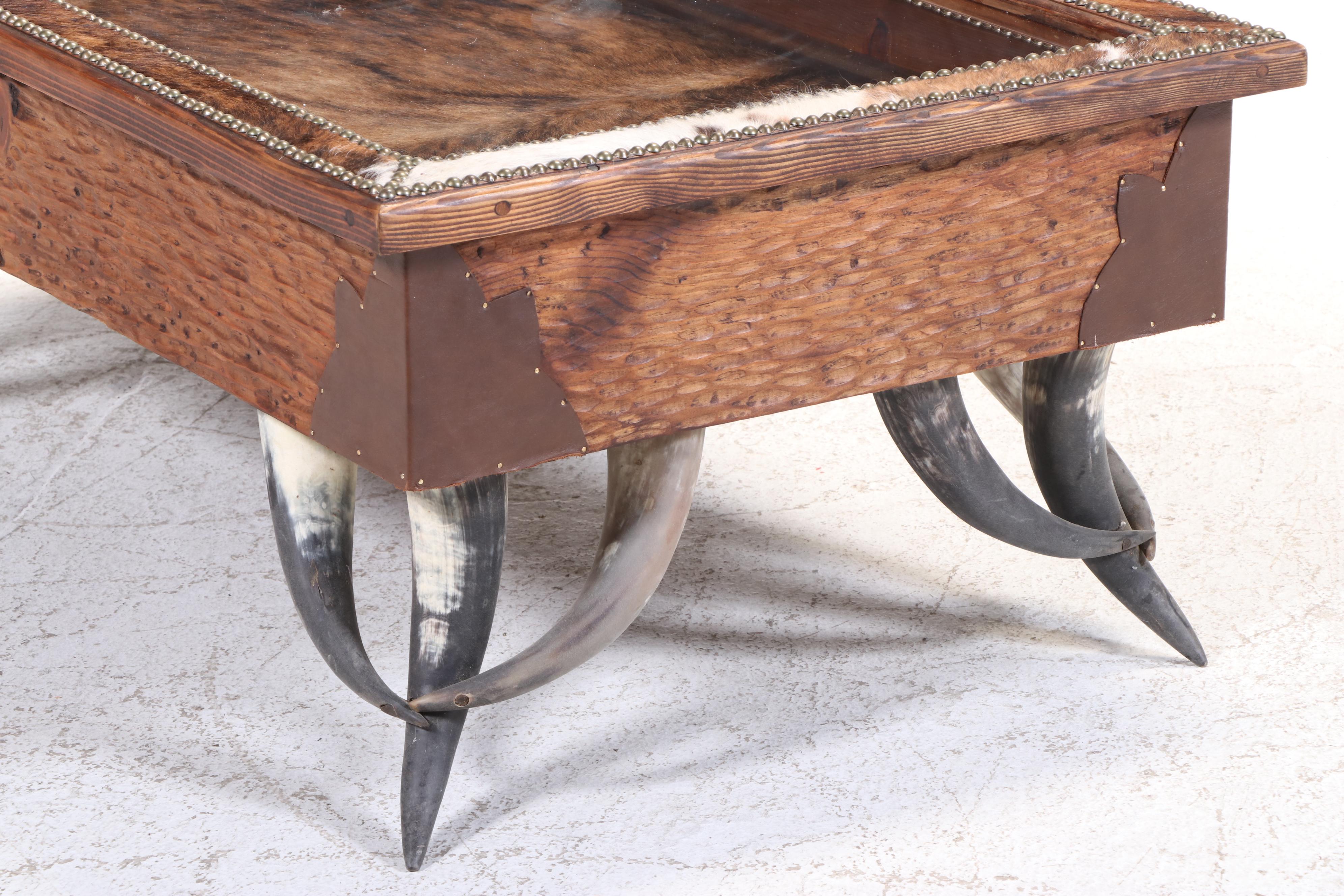 Western Ranch Style Cowhide and Steer Horn Coffee Table