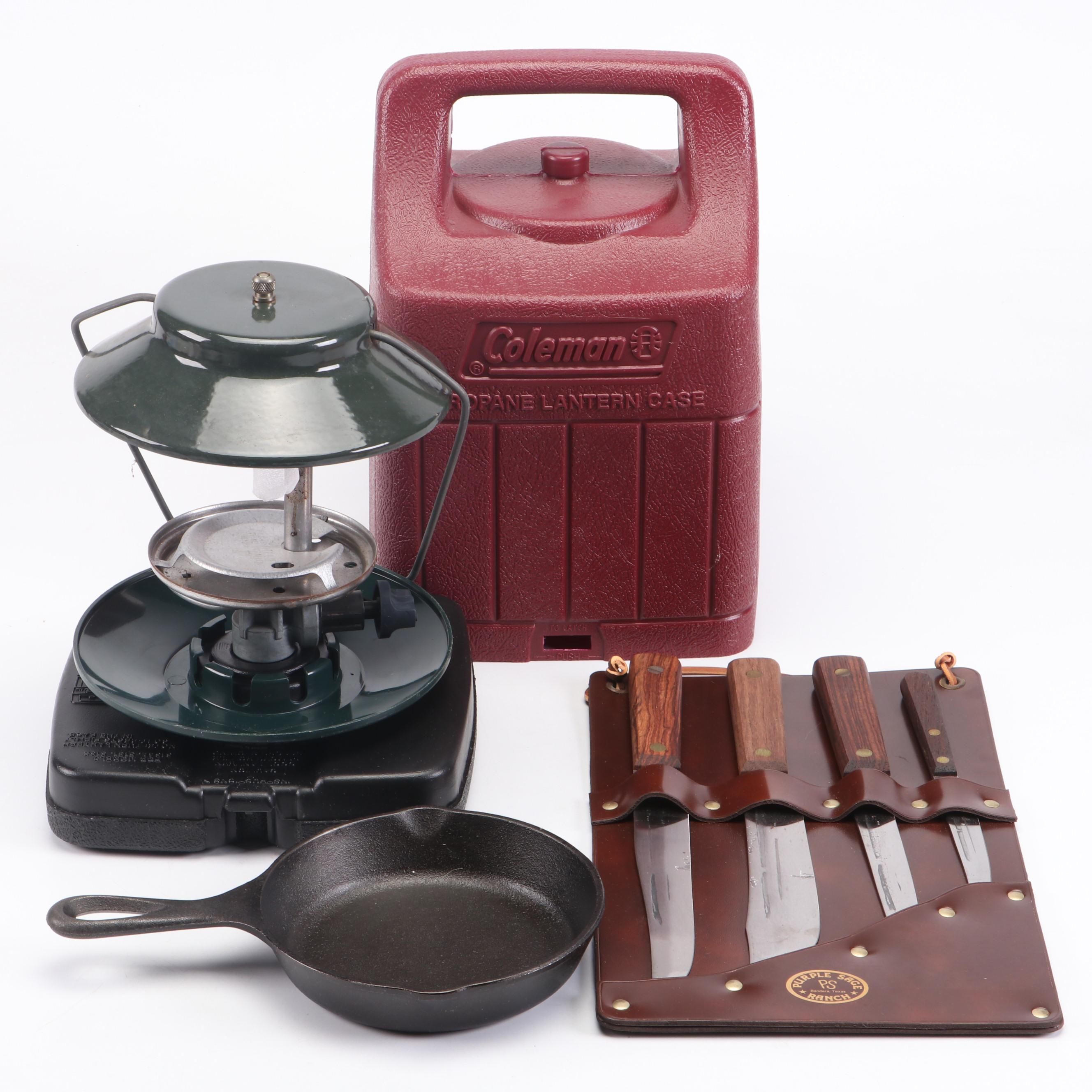 Lodge Cast Iron Skillet with Coleman Plastic Propane Lantern Case and More