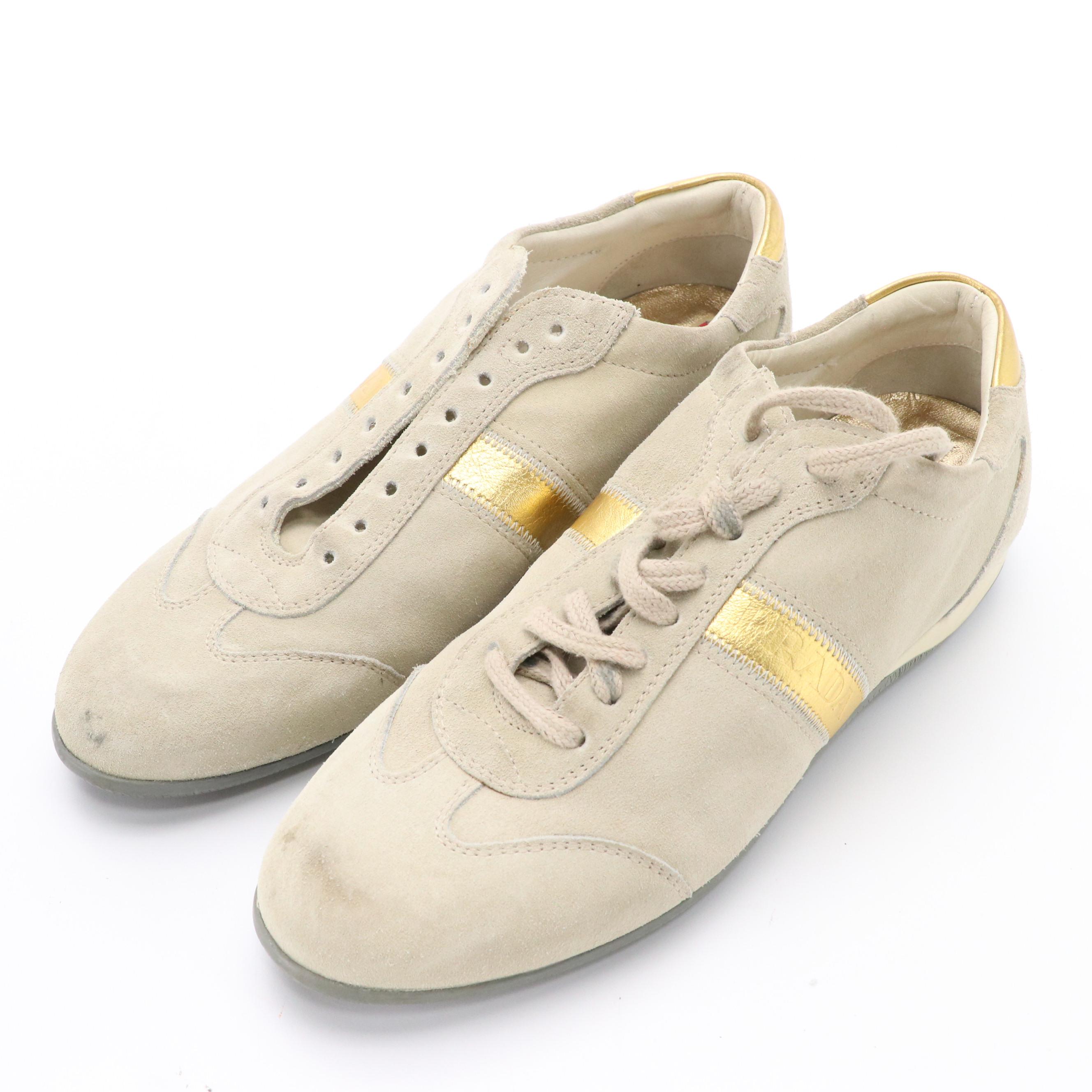 Prada Sneakers in Suede with Gold Accent