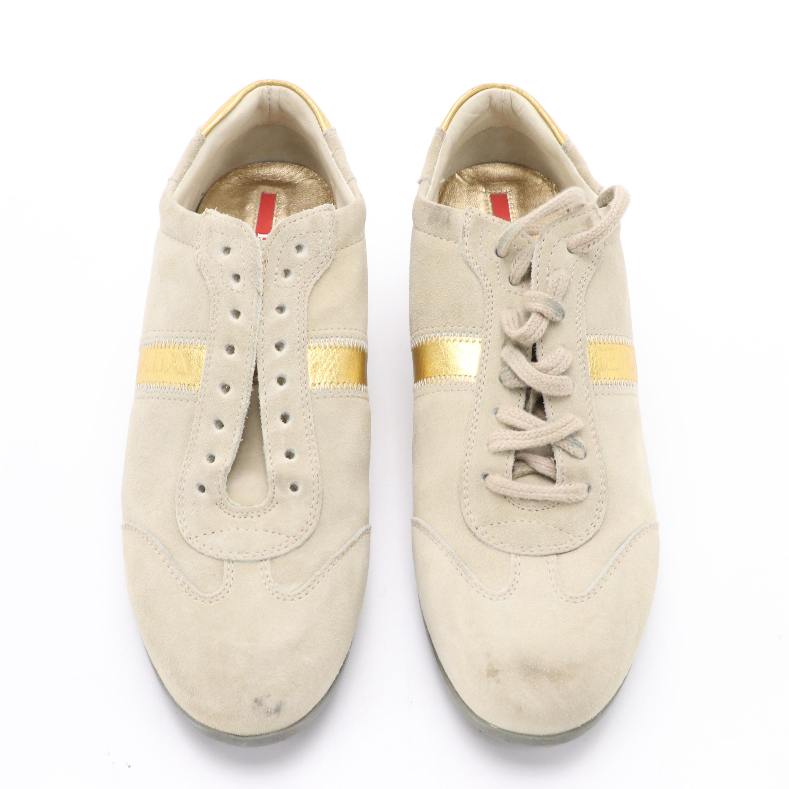 Prada Sneakers in Suede with Gold Accent