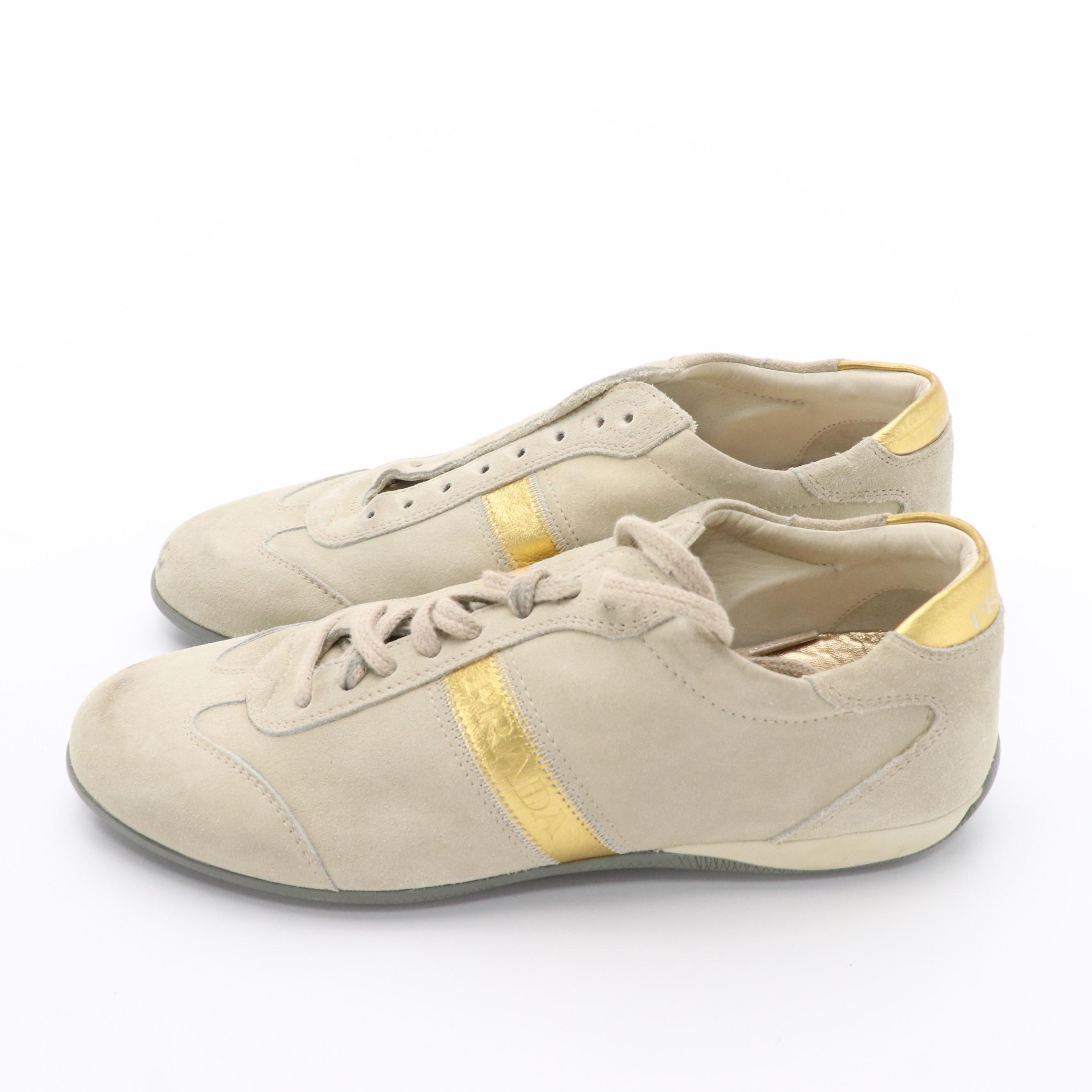 Prada Sneakers in Suede with Gold Accent