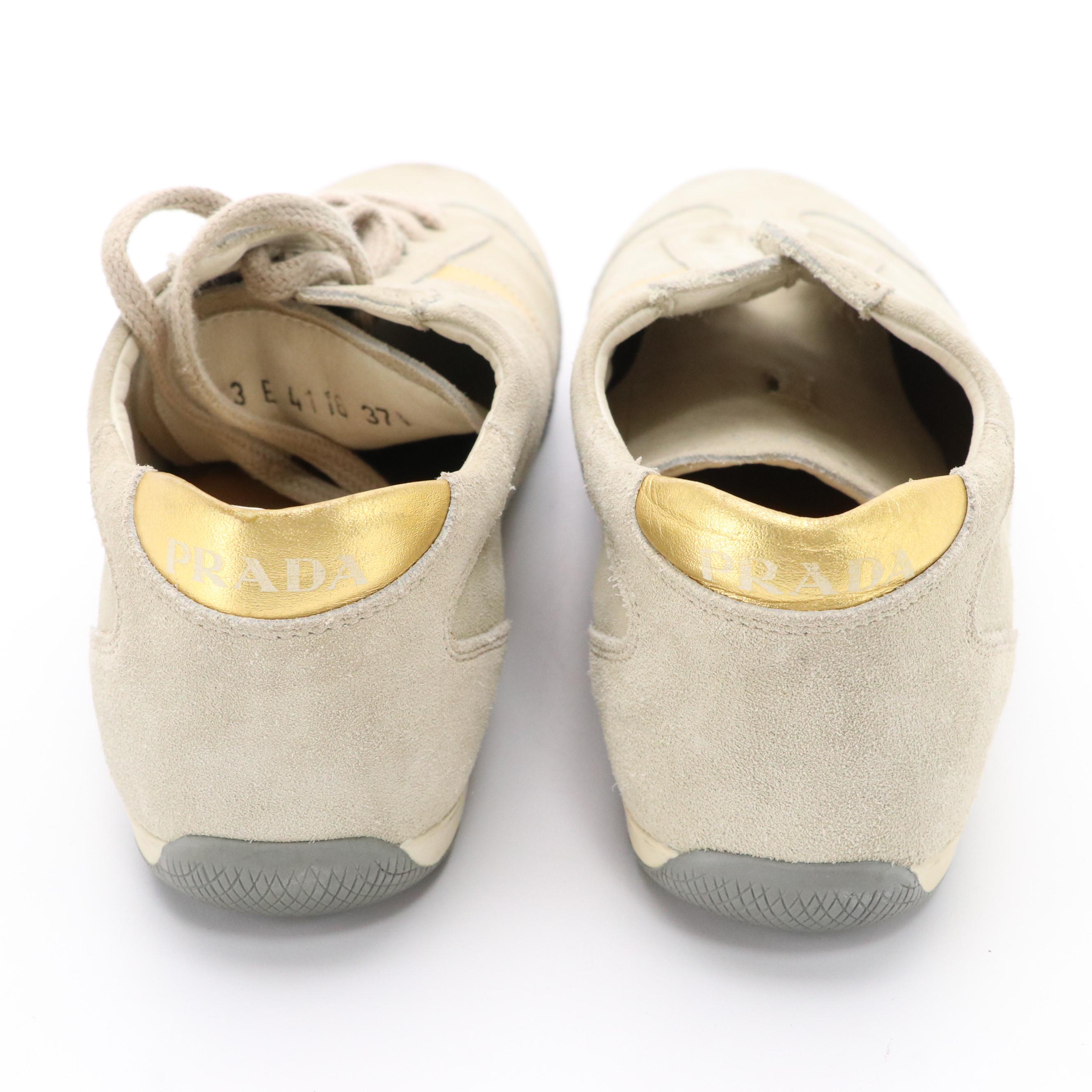Prada Sneakers in Suede with Gold Accent