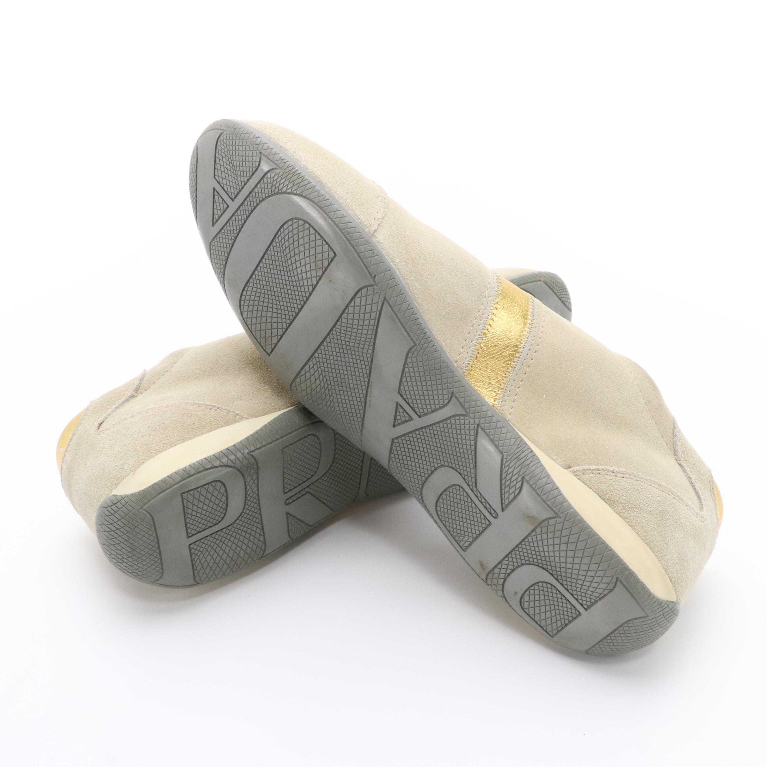 Prada Sneakers in Suede with Gold Accent