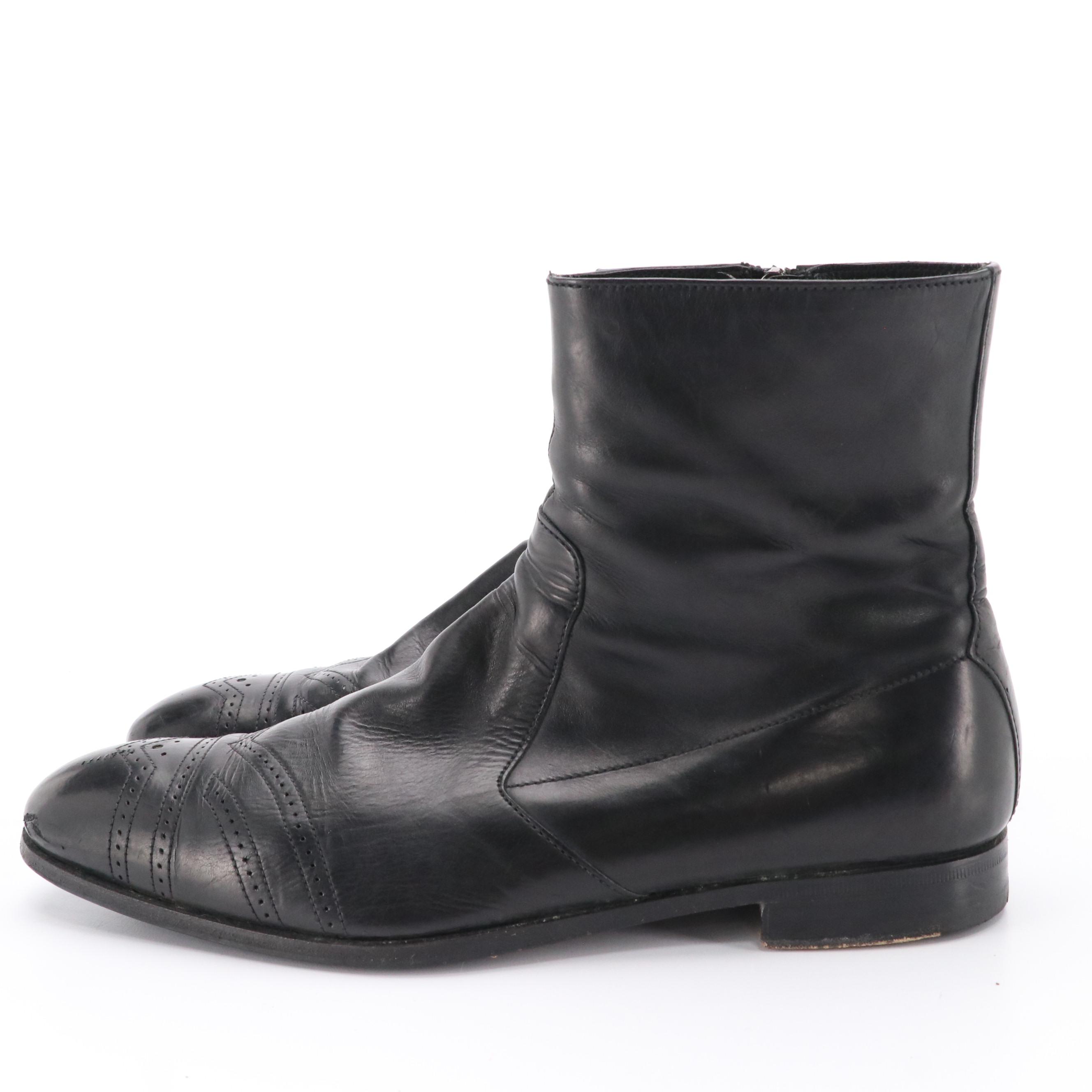 Men's Prada Chelsea Oxford Ankle Boots in Black Leather