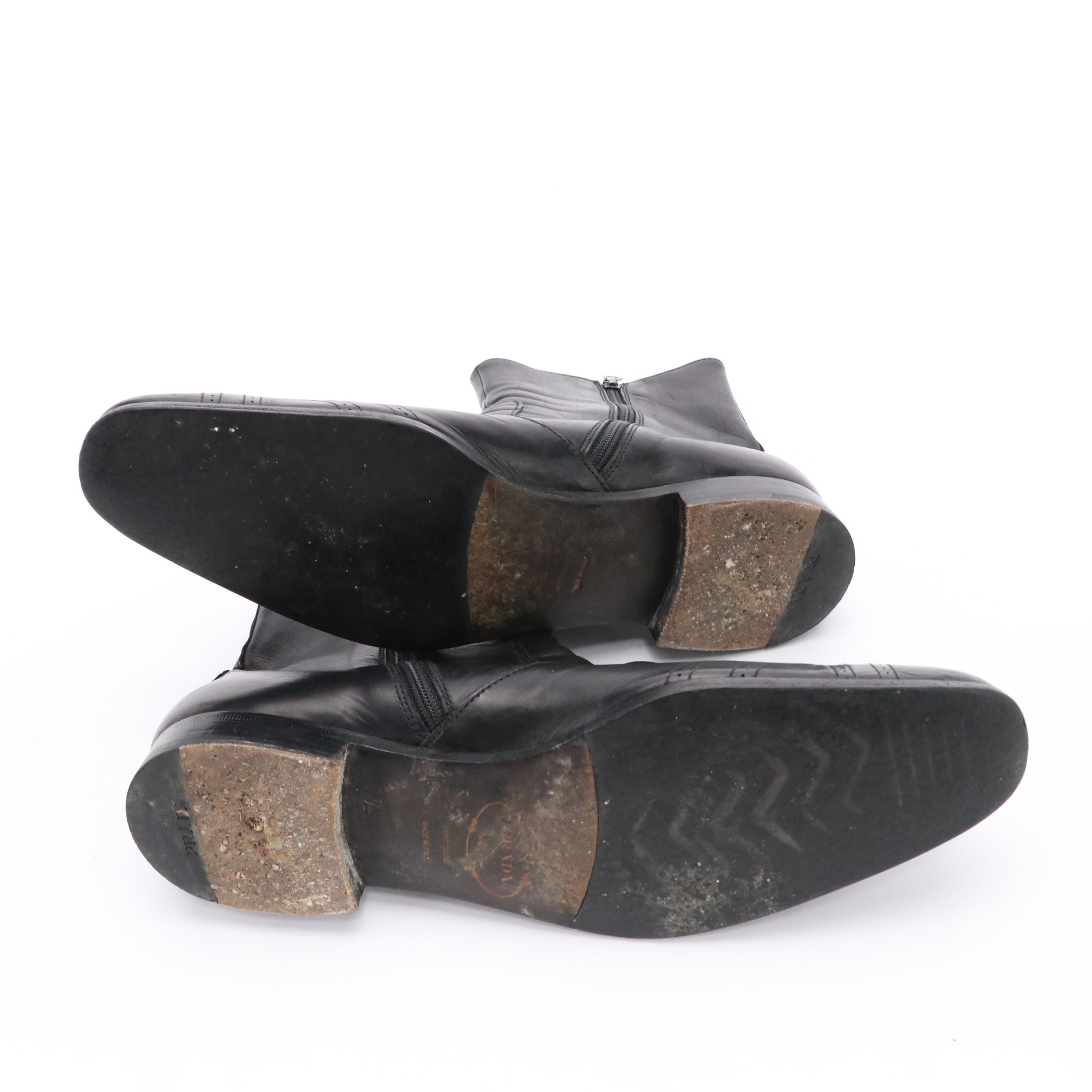 Men's Prada Chelsea Oxford Ankle Boots in Black Leather