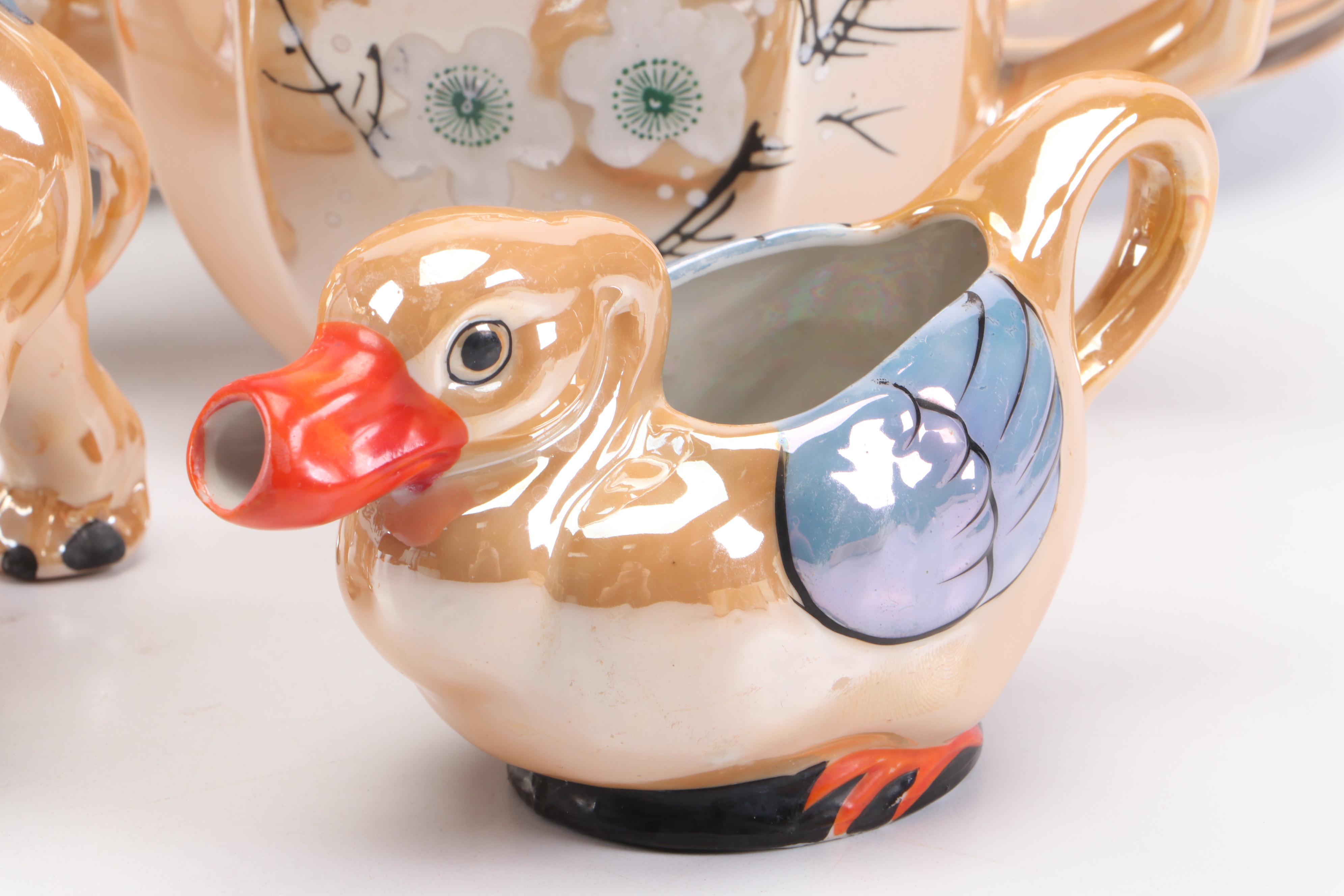 Art Deco Peach Lusterware Snack Sets with Other Tableware and Accessories