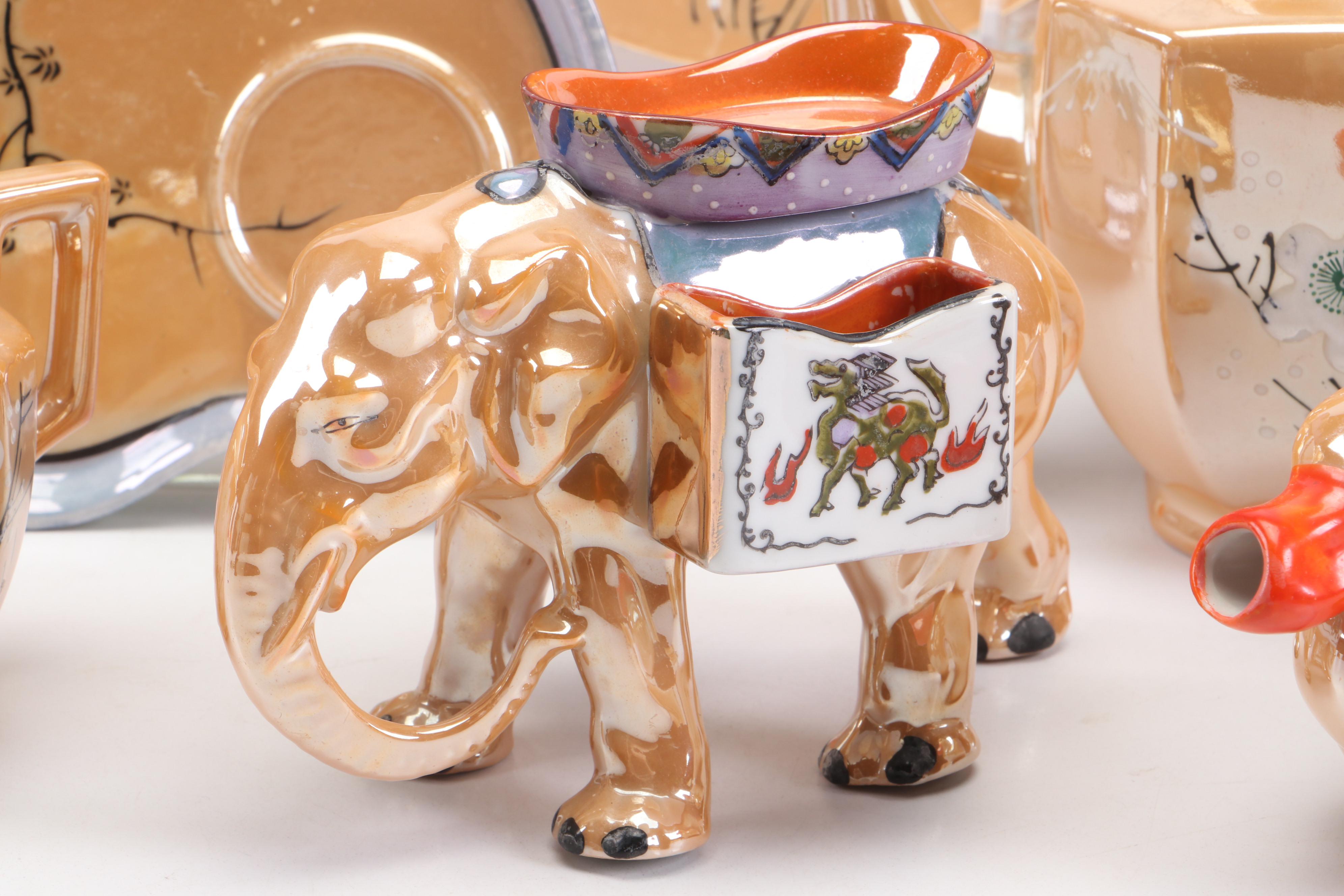 Art Deco Peach Lusterware Snack Sets with Other Tableware and Accessories