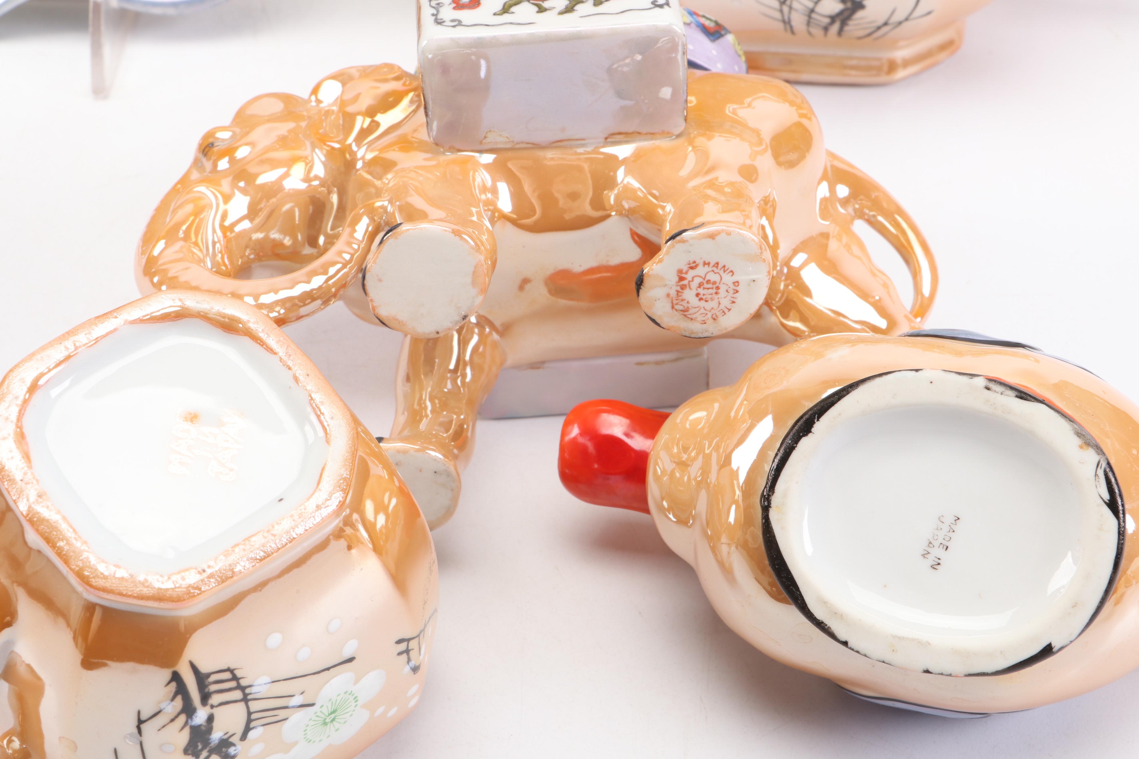 Art Deco Peach Lusterware Snack Sets with Other Tableware and Accessories