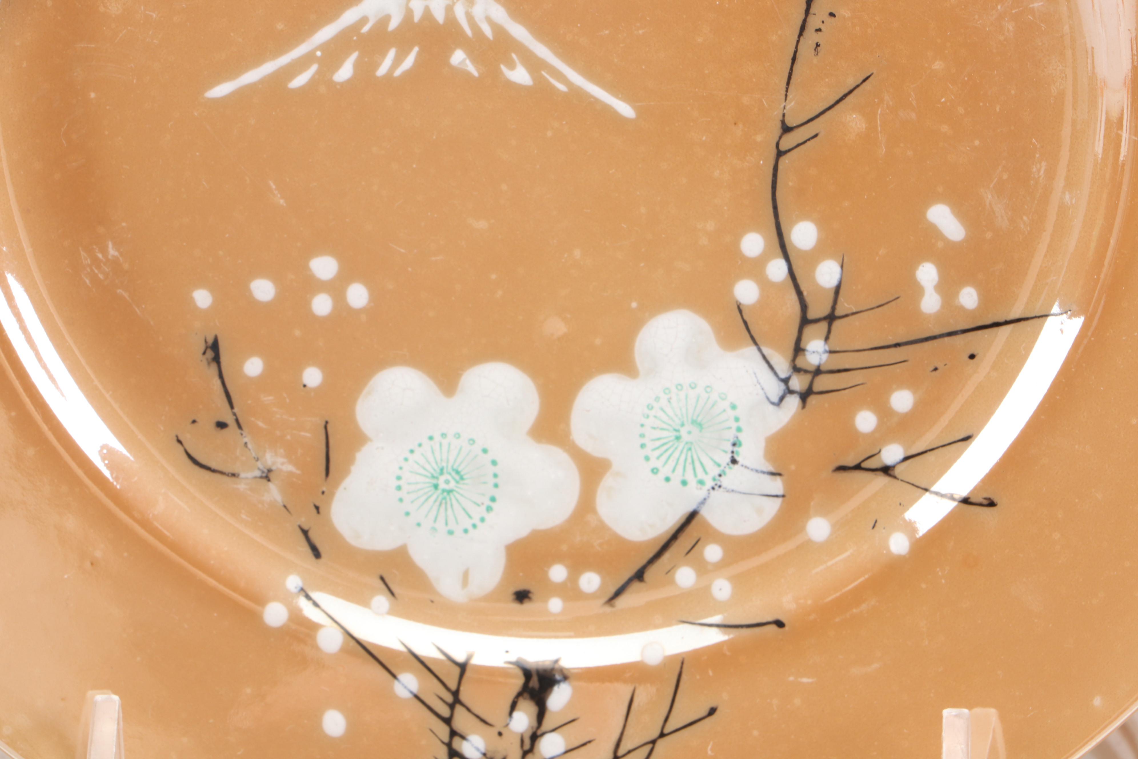 Art Deco Peach Lusterware Snack Sets with Other Tableware and Accessories