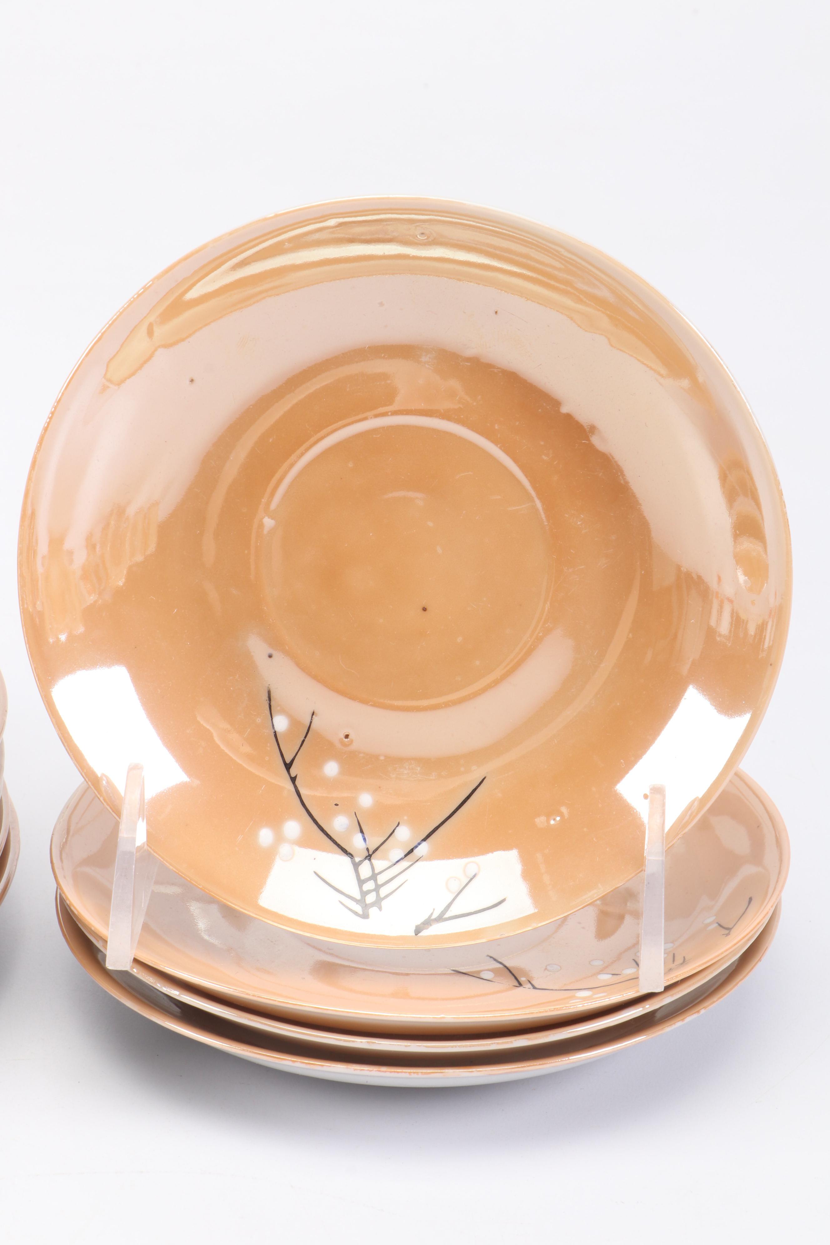 Art Deco Peach Lusterware Snack Sets with Other Tableware and Accessories