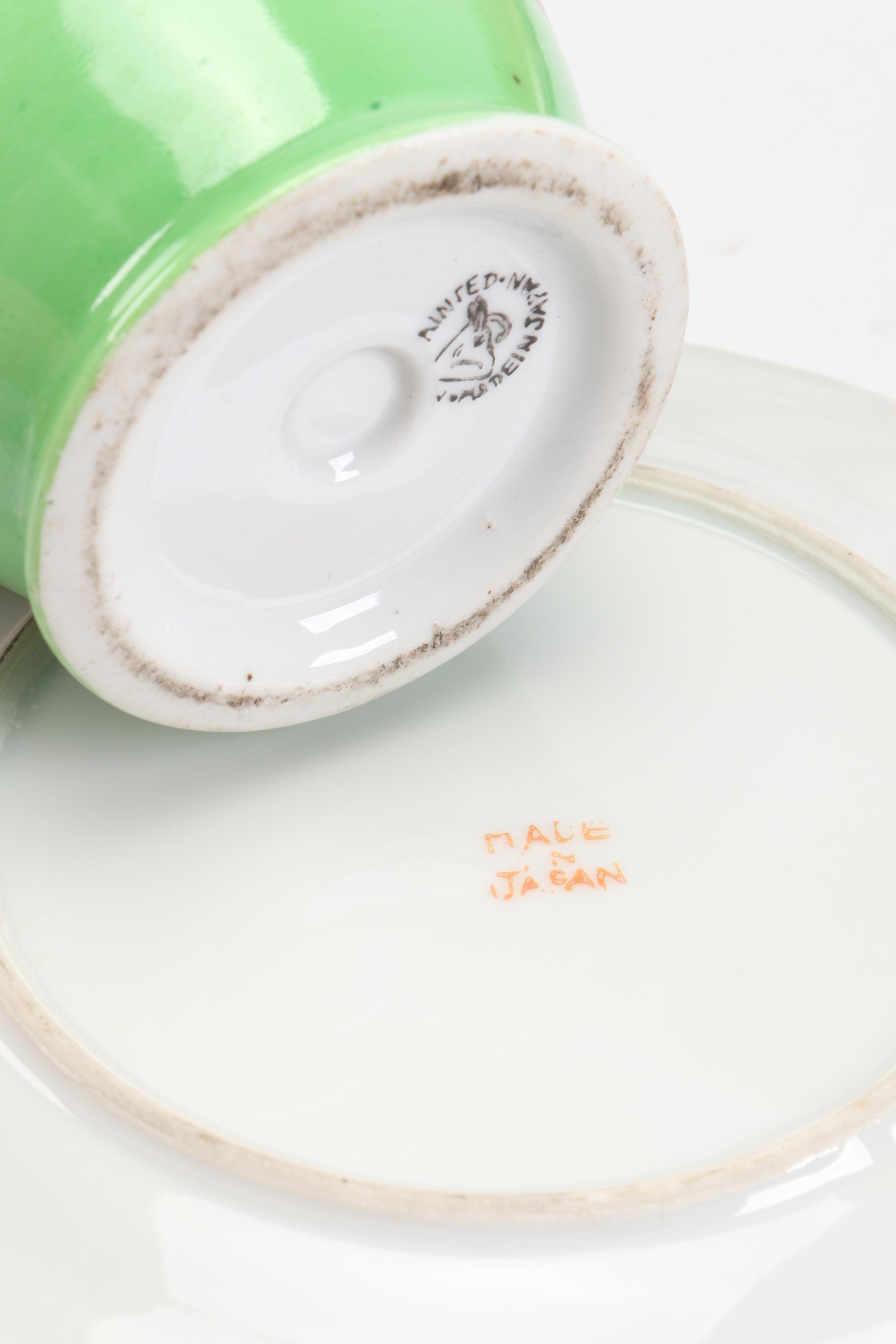 Art Deco Peach Lusterware Snack Sets with Other Tableware and Accessories