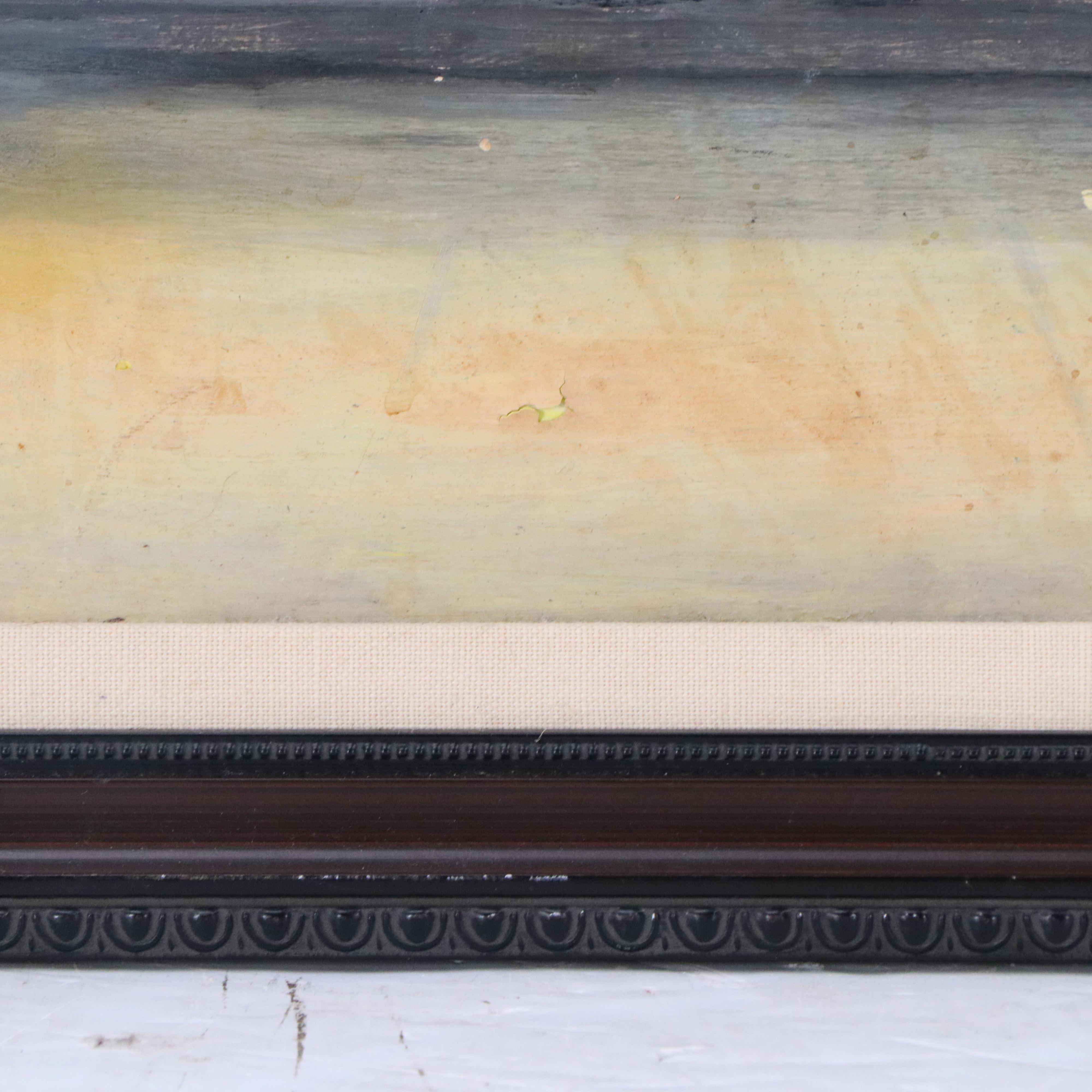 Cityscape Oil Painting of Street Window View of Barber Scene