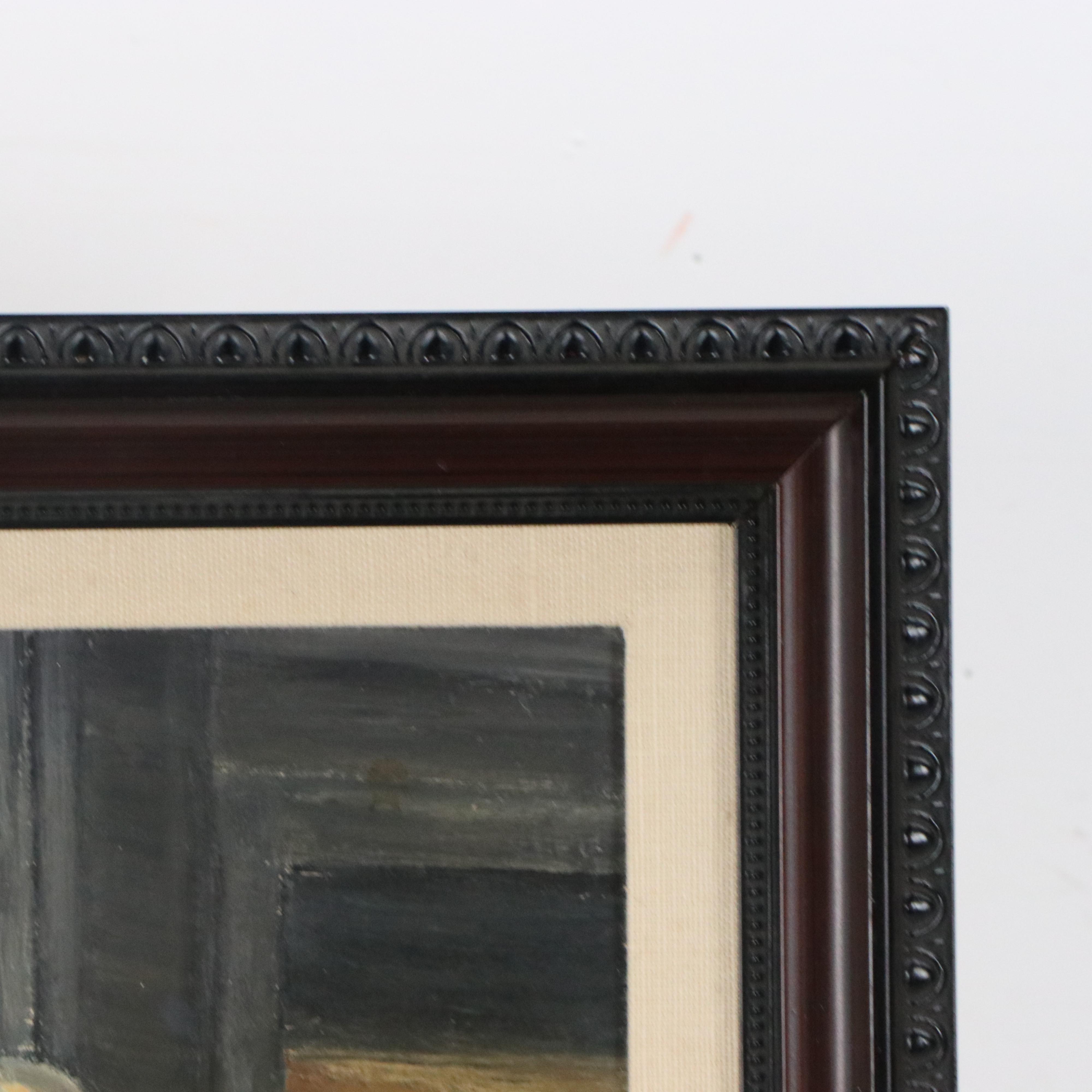 Cityscape Oil Painting of Street Window View of Barber Scene