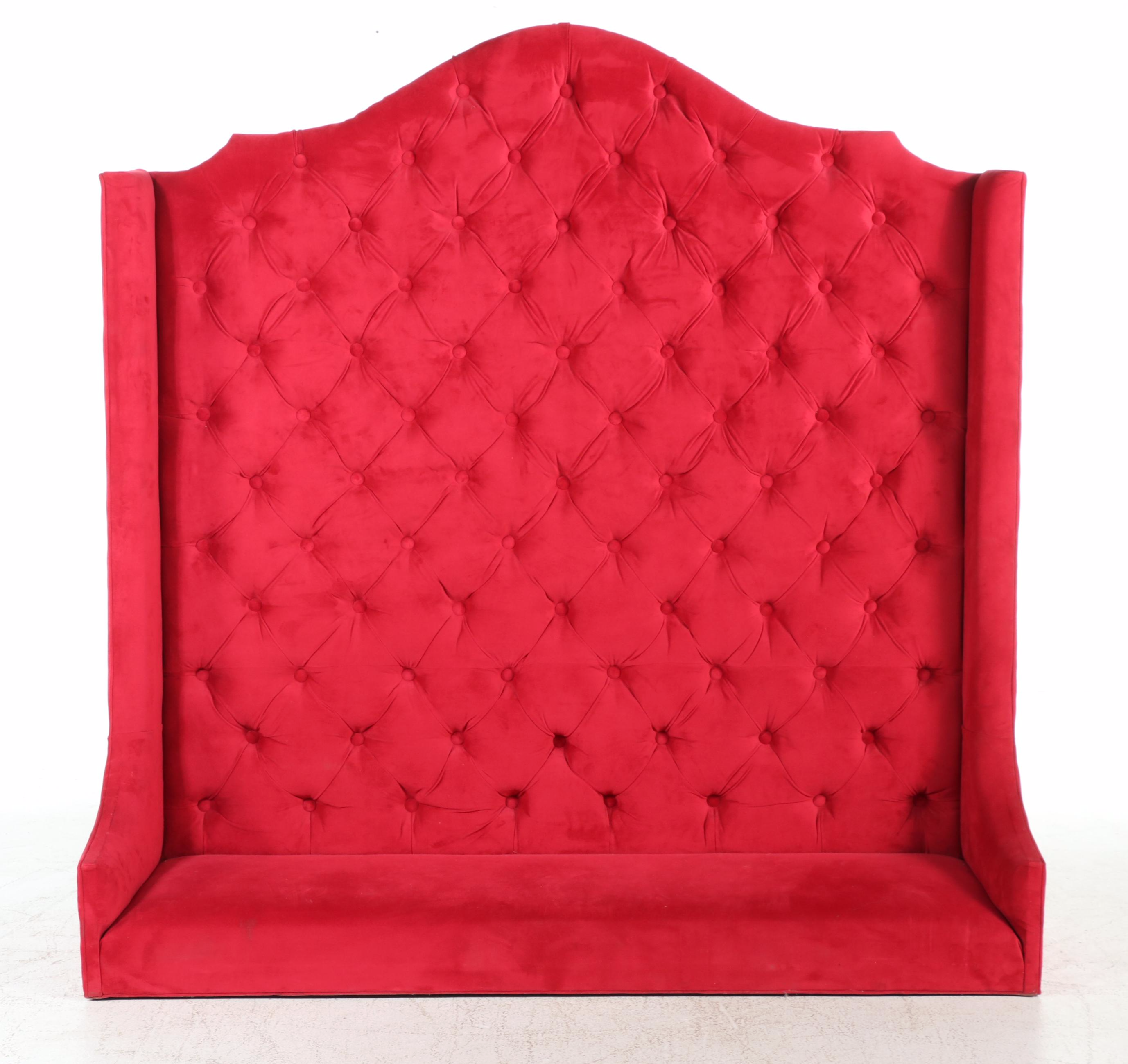 Red Velvet Tufted High Back Bench