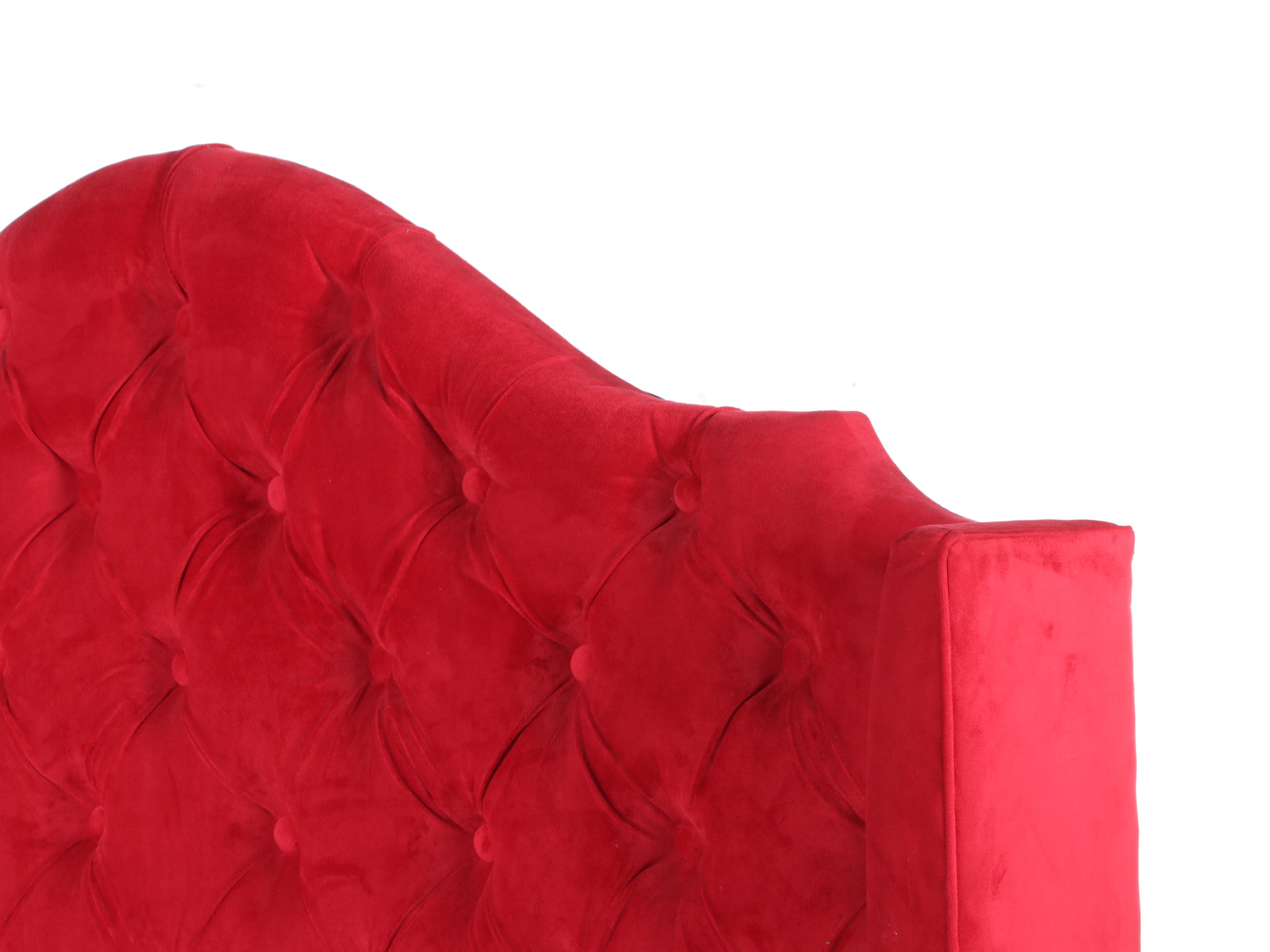 Red Velvet Tufted High Back Bench